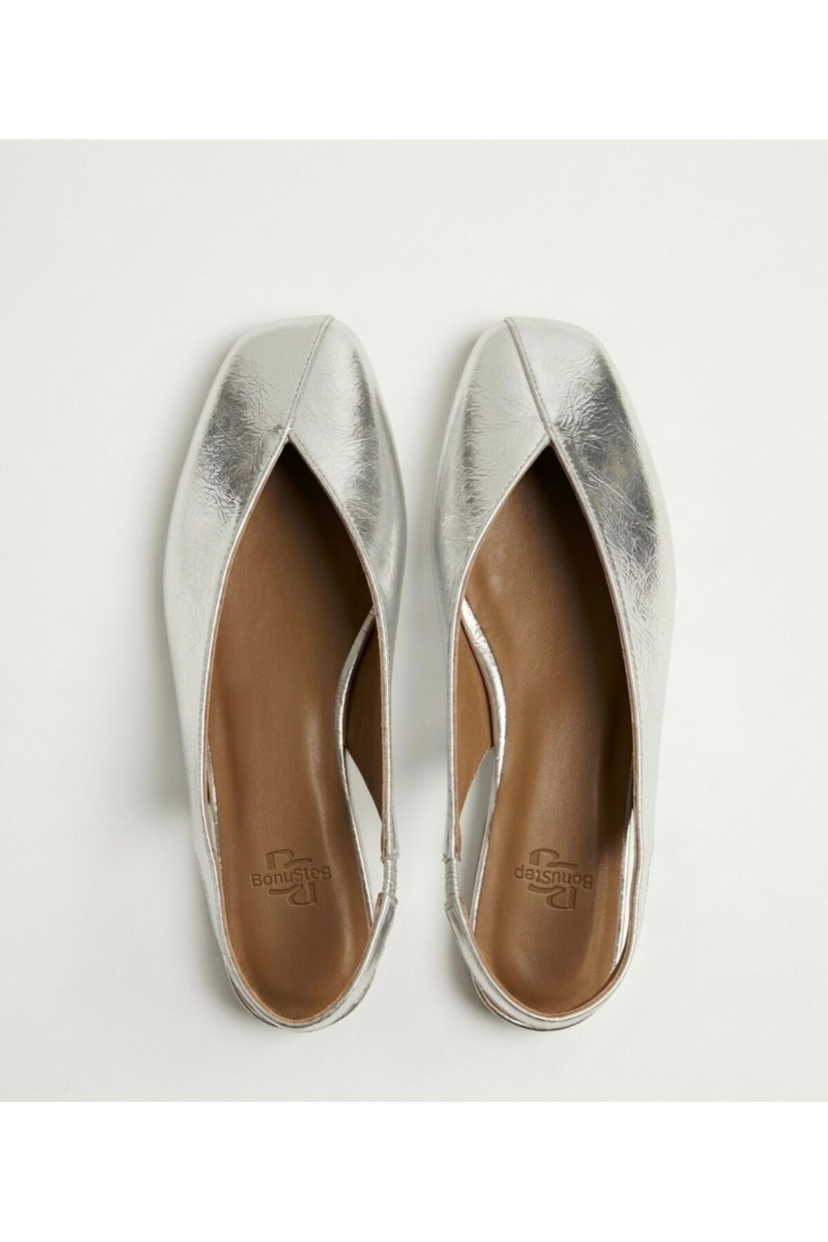 Genel Markalar Siena Kadın Gümüş Kare Burun Babet Slingback görsel 7