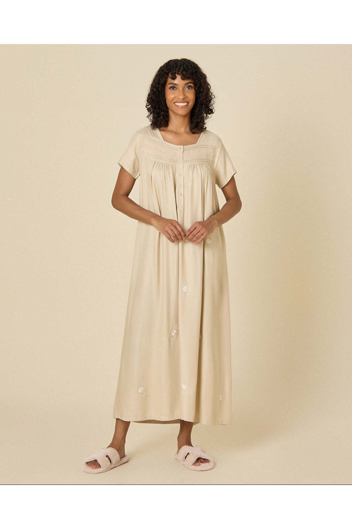 REDTAG Women Ivory Embroidered Nightgown
