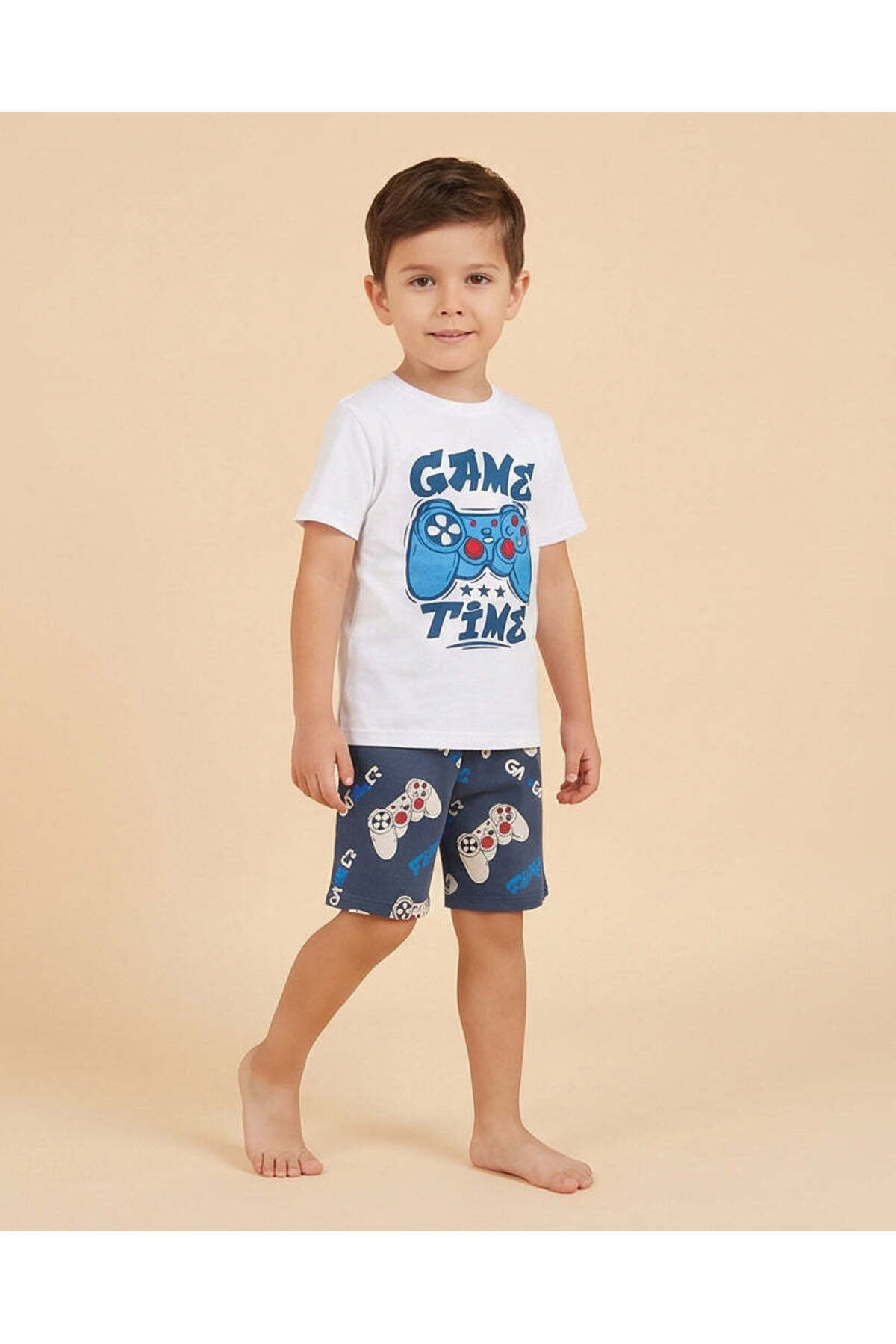 REDTAG Boys White Game Time Print T-Shirt And Pyjama Set