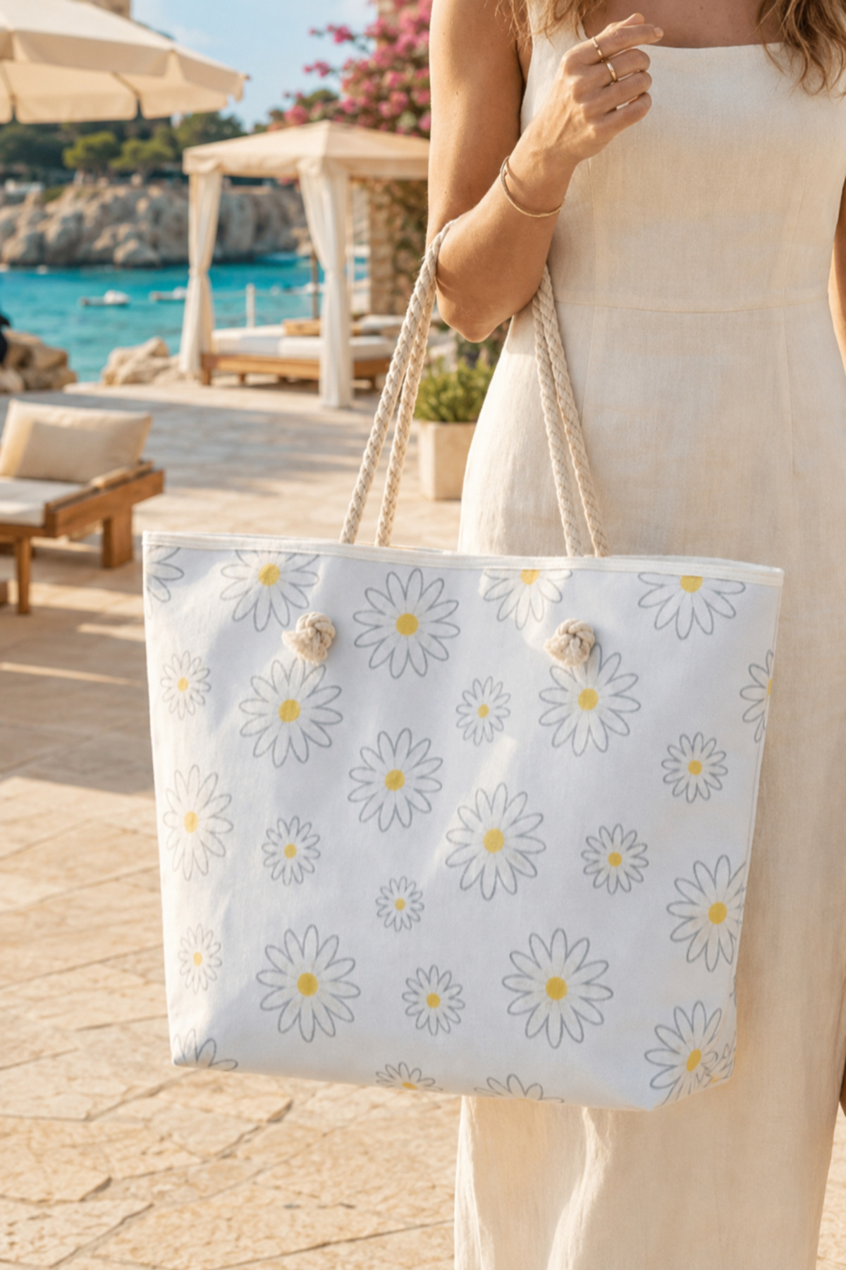 AKBA HOME Büyük Boy Plaj Çantası Halat Saplı Piknik ve Tatil Çantası 55x36x15 cm
