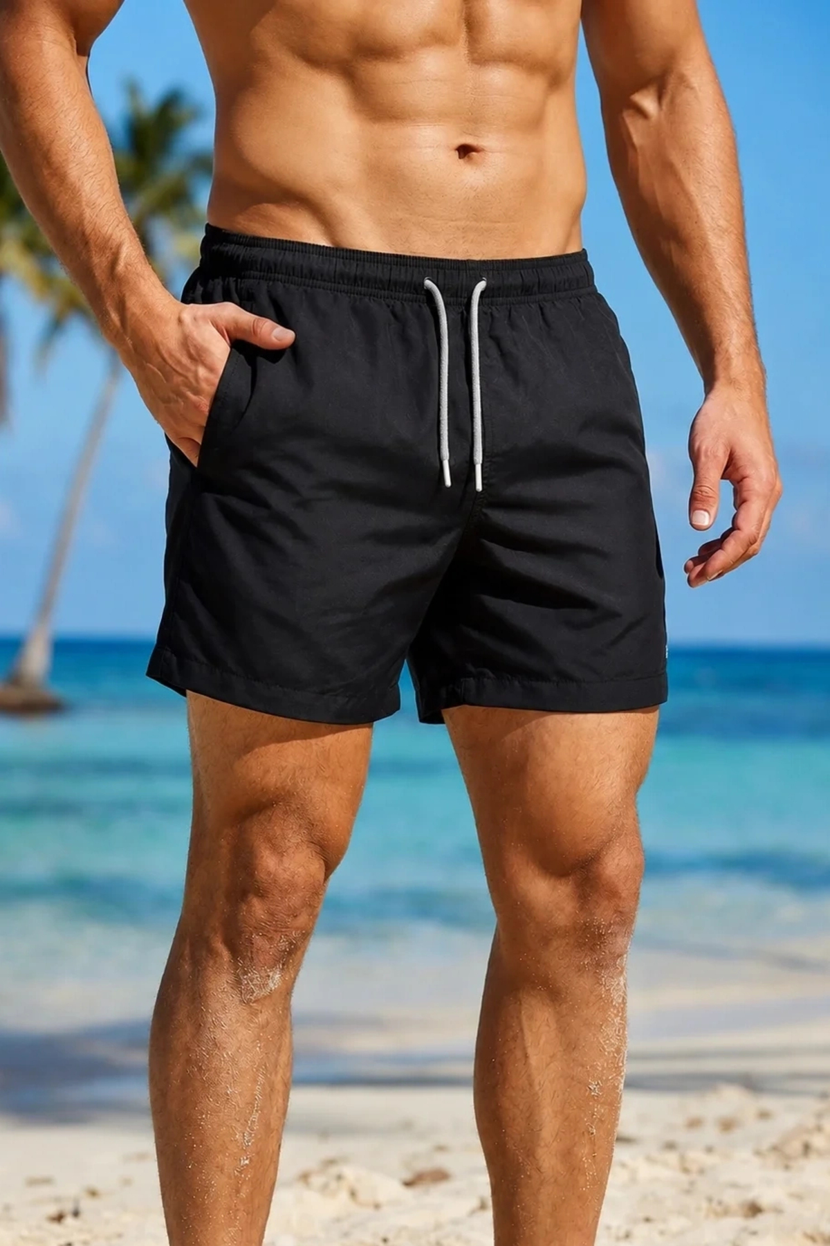 LUGMO Men's Swim Shorts Navy Blue with Pockets Cotton Polyester Water Repellent Non-Irritating Lining Lasit K236