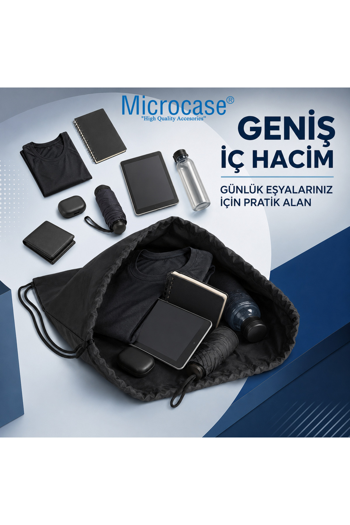 Microcase Su Geçirmez İpli Büzgülü Sırt Askılıklı Spor Çantası Gym Fitness Seyehat Hafif Kullanışlı Çanta 1 Adet AL5626 görsel 5