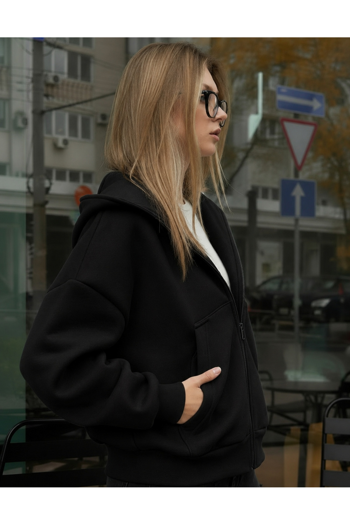 YAKAMEL KADIN OVERSİZE KAPÜŞONLU FERMUARLI HIRKA SWEATSHIRT görsel 2