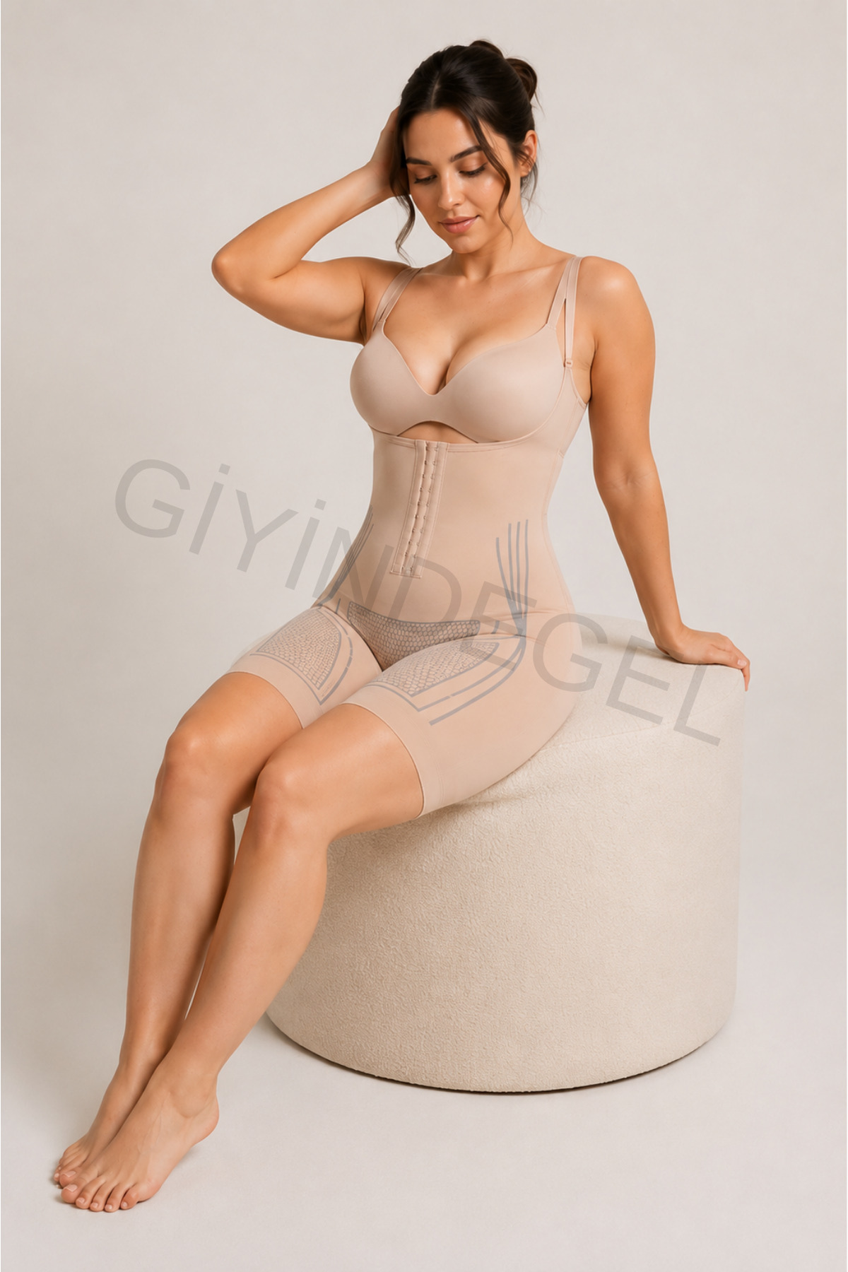 giyindegel Body Korse Göğüs Altı Kopçalı İnce Görünüm Karın Sıkılaştırıcı Basen Şekillendirici Şortlu SİYAH Rengi görsel 8