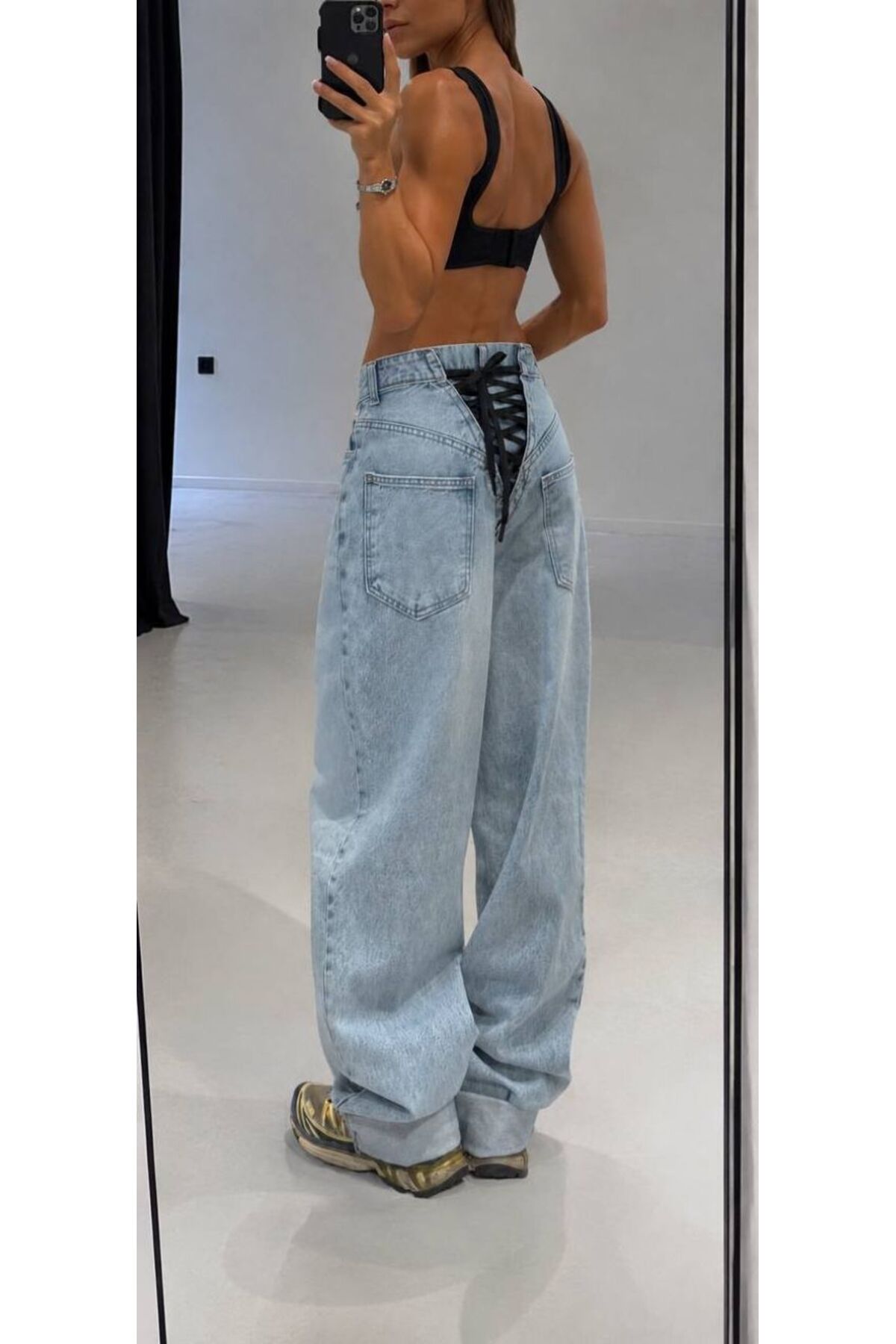 DENİKK TREND ÖZEL TASARIM WİDE LEG BELDEN AYARLAMALI DENİM JEAN KOT PANTOLON-Trendy Wide-Leg Denim Jeans with Adjustable Waist, Exclusive Design görsel 5