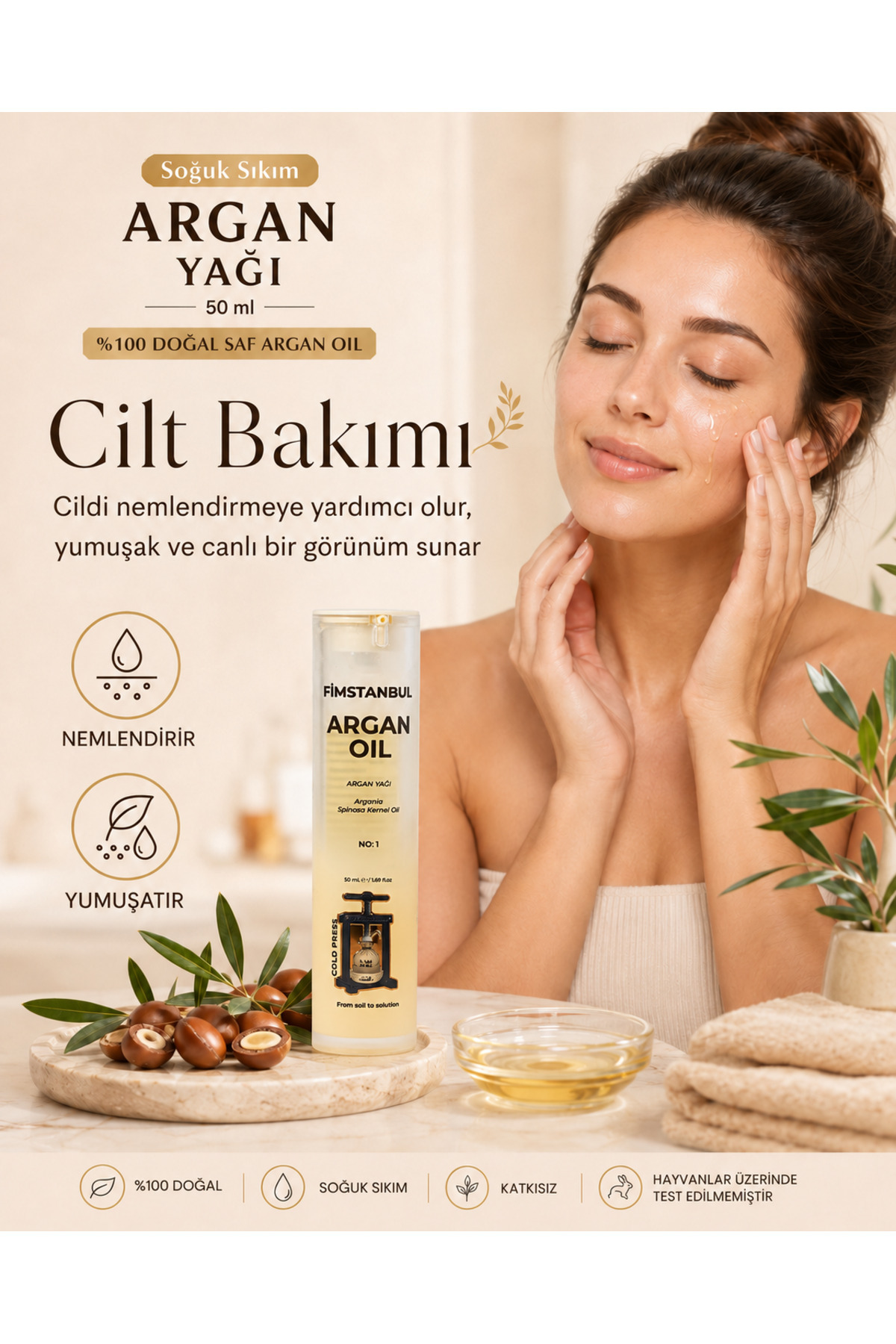 Soğuk Sıkım Argan Yağı 50 ml %100 Doğal Saf Cilt ve Saç Bakım Yağı — FMSTARGANYAĞI20 — تصویر 6 از 8