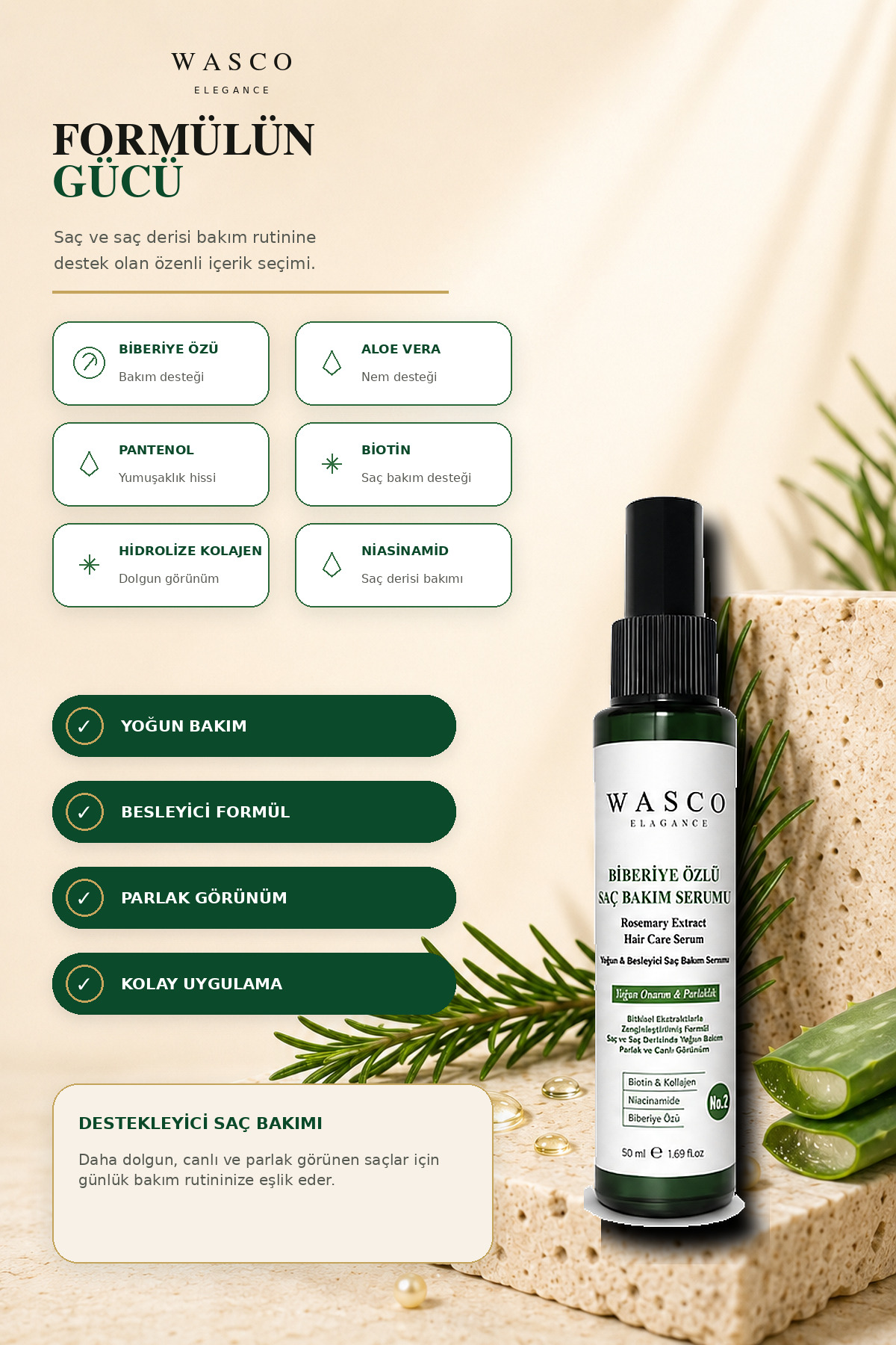 Biberiyeli Saç Bakım Serumu 50 ml | Biberiye, Kafein, Biotin ve Kolajen İçeren Besleyici Saç & Saç Derisi Bakımı — wascobiberiyeserum — تصویر 4 از 8