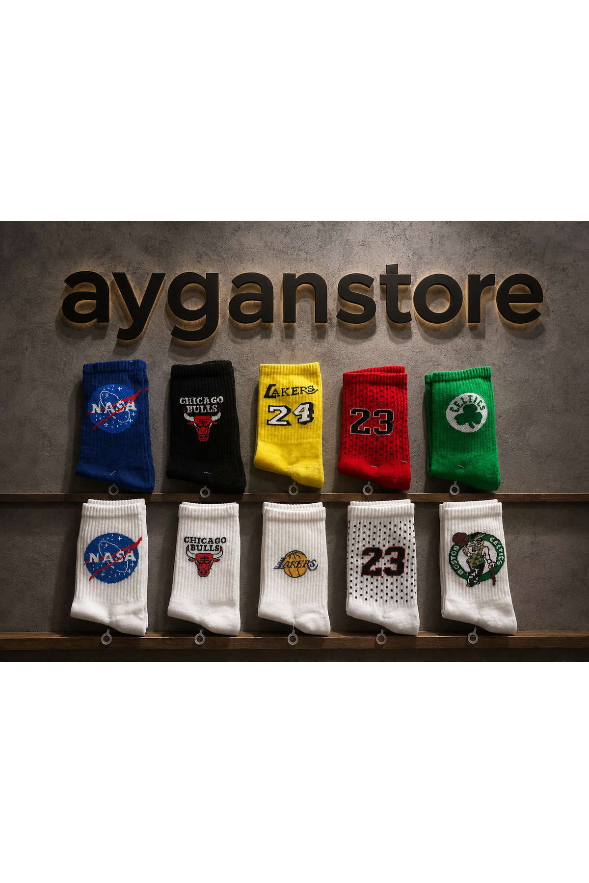 AyganStore 10 Çift Kutulu Şekil Spor Kolej Tenis Çorap Kombini 10 Adet görsel 2
