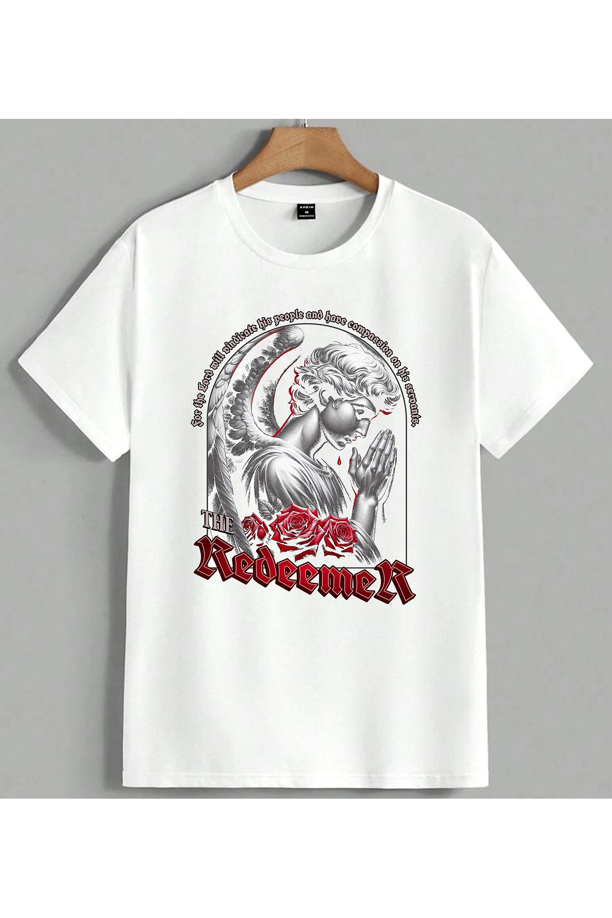 ELFERA Angel Wing Red Rose the Printed Unisex Oversize T-Shirt White