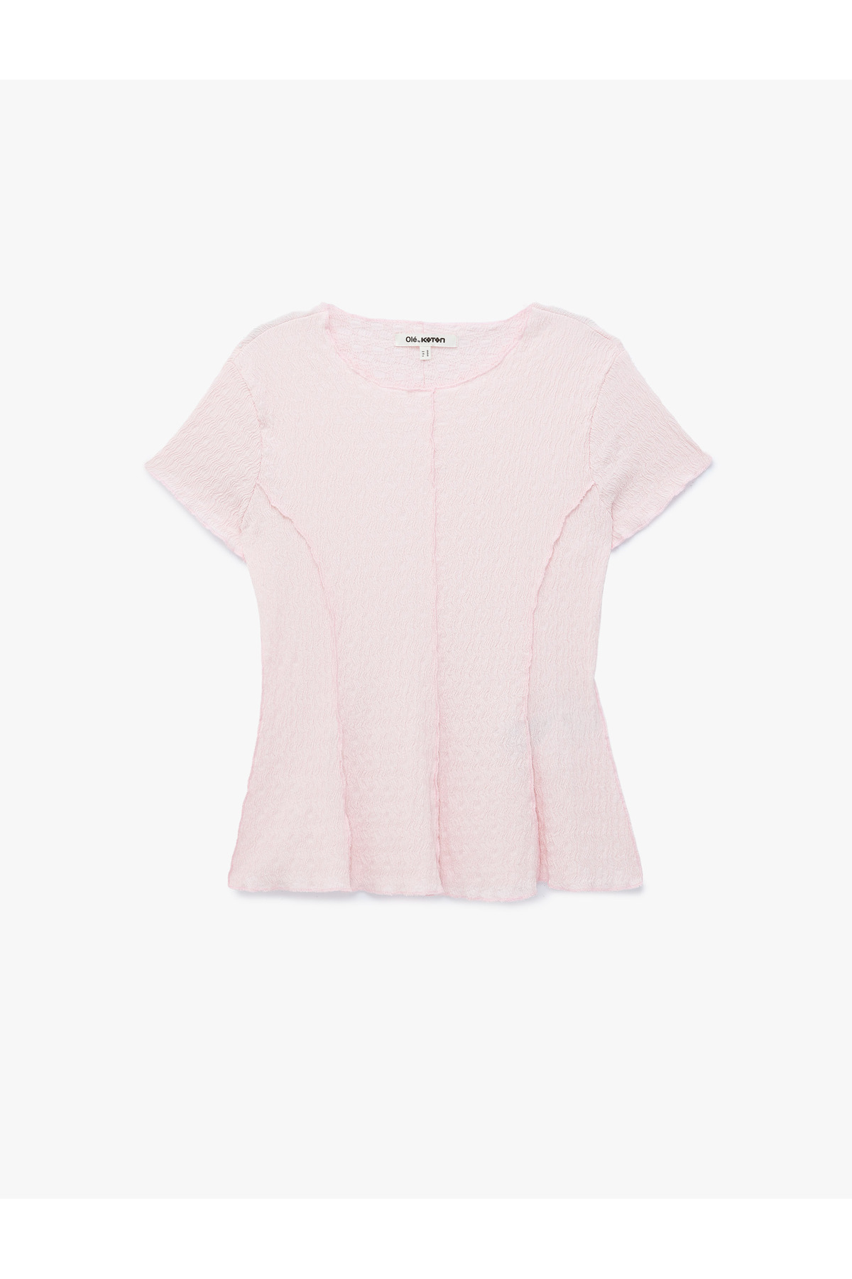 Koton Bürümcük Fabric Lightweight Peplum Cut Ribbed Crew Neck Short Sleeve Blouse