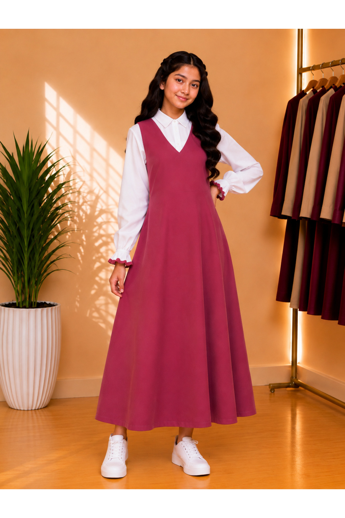 Primary School Uniform for Girls - Flesh Color | Model 7 with White Shirt
