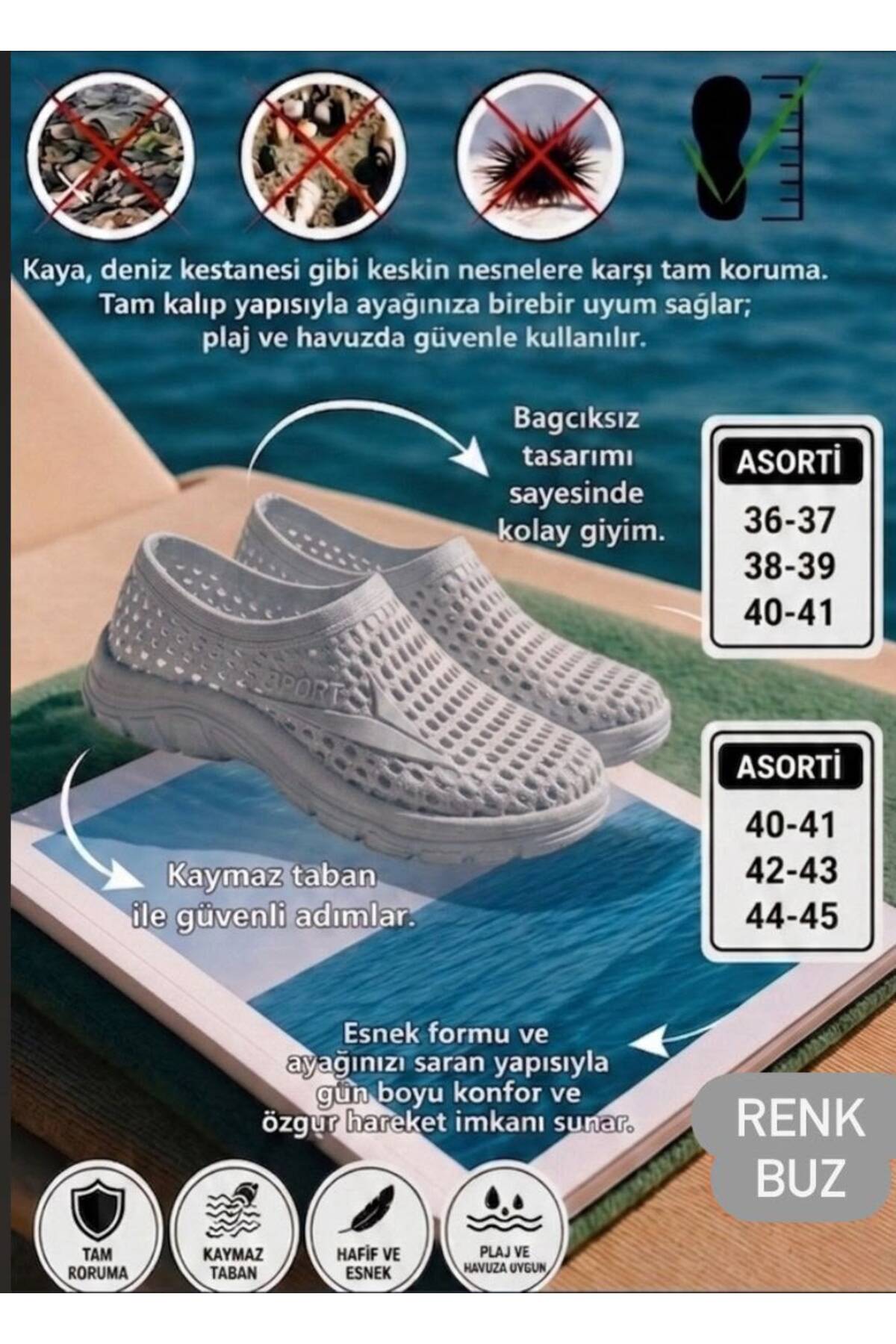 Genel Markalar Kadın Erkek Kaymaz Taban Deniz Plaj Ayakkabısı görsel 3