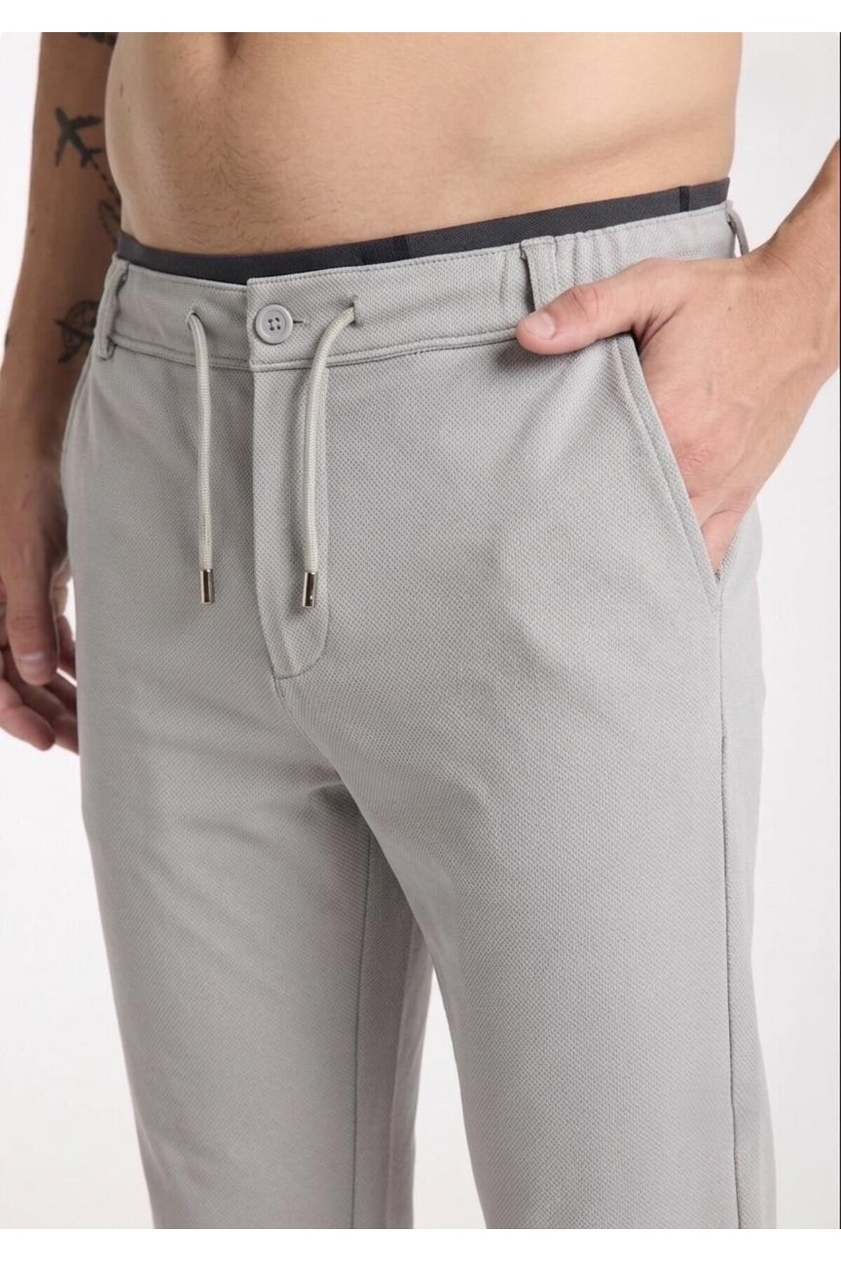 AURA GİYİM Erkek Pantolon Bel Lastikli Likralı Düz Paça Jogger görsel 2