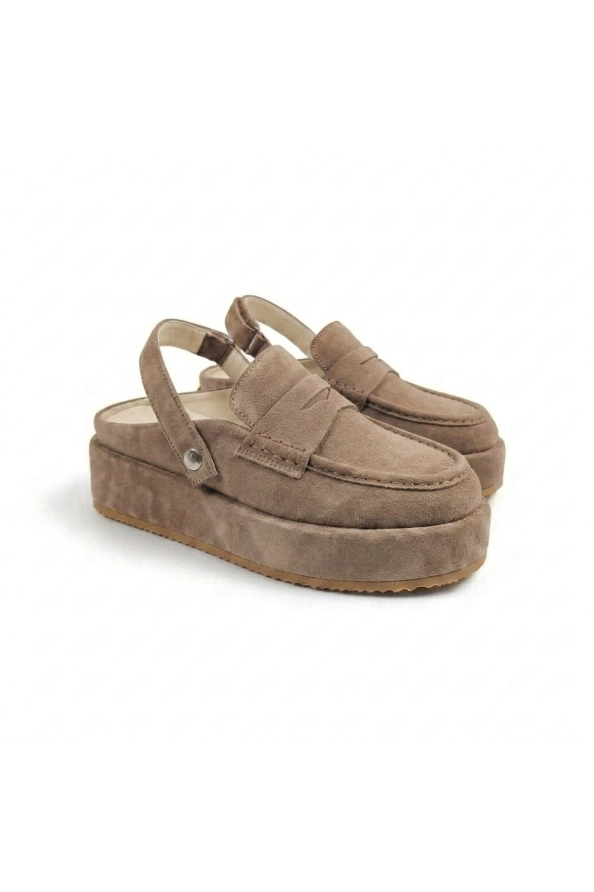 Oneka Shoes Kadın günlük sandalet loafer kuşak vizon süet sarma 070826VSS0915 görsel 2