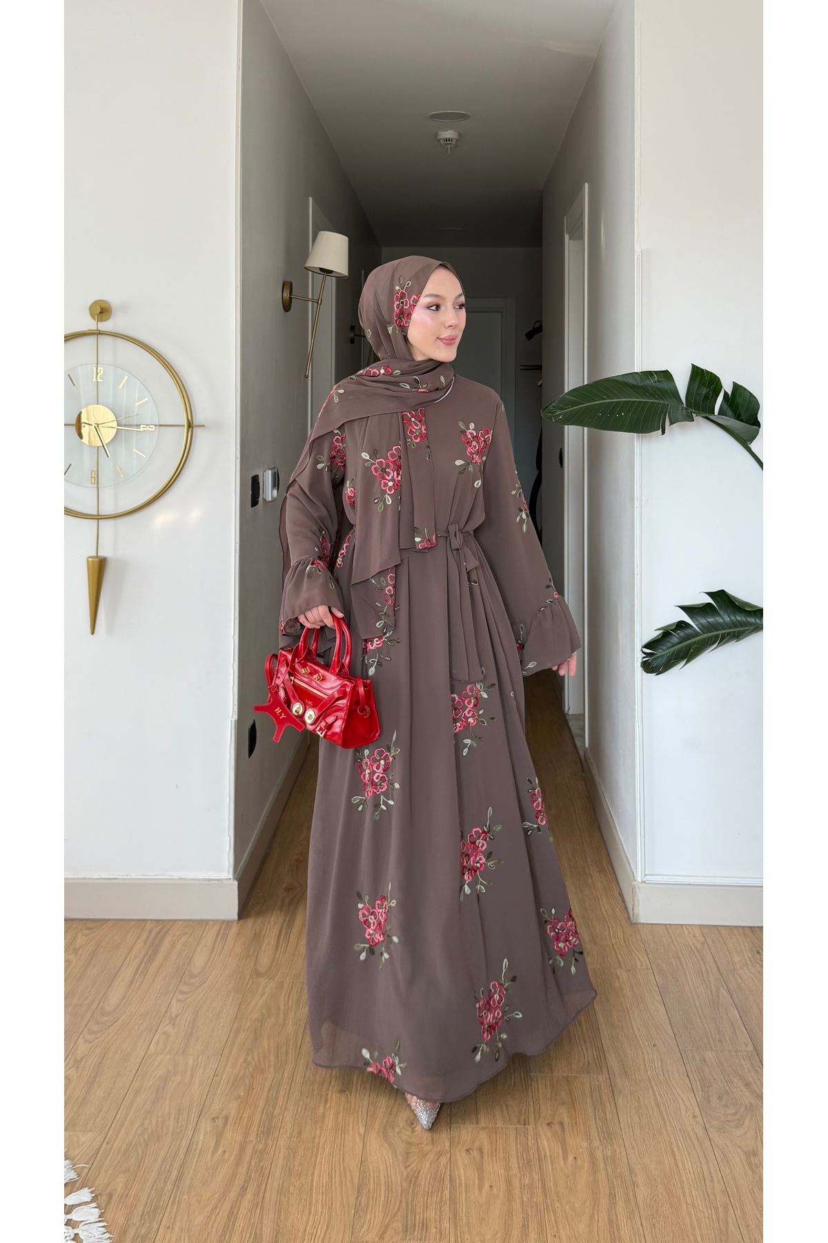 NİLNUR MODA Yeni Sezon Tuba Elbise Abaya Şal Hediyeli Çiçek Nakış Detaylı görsel 3