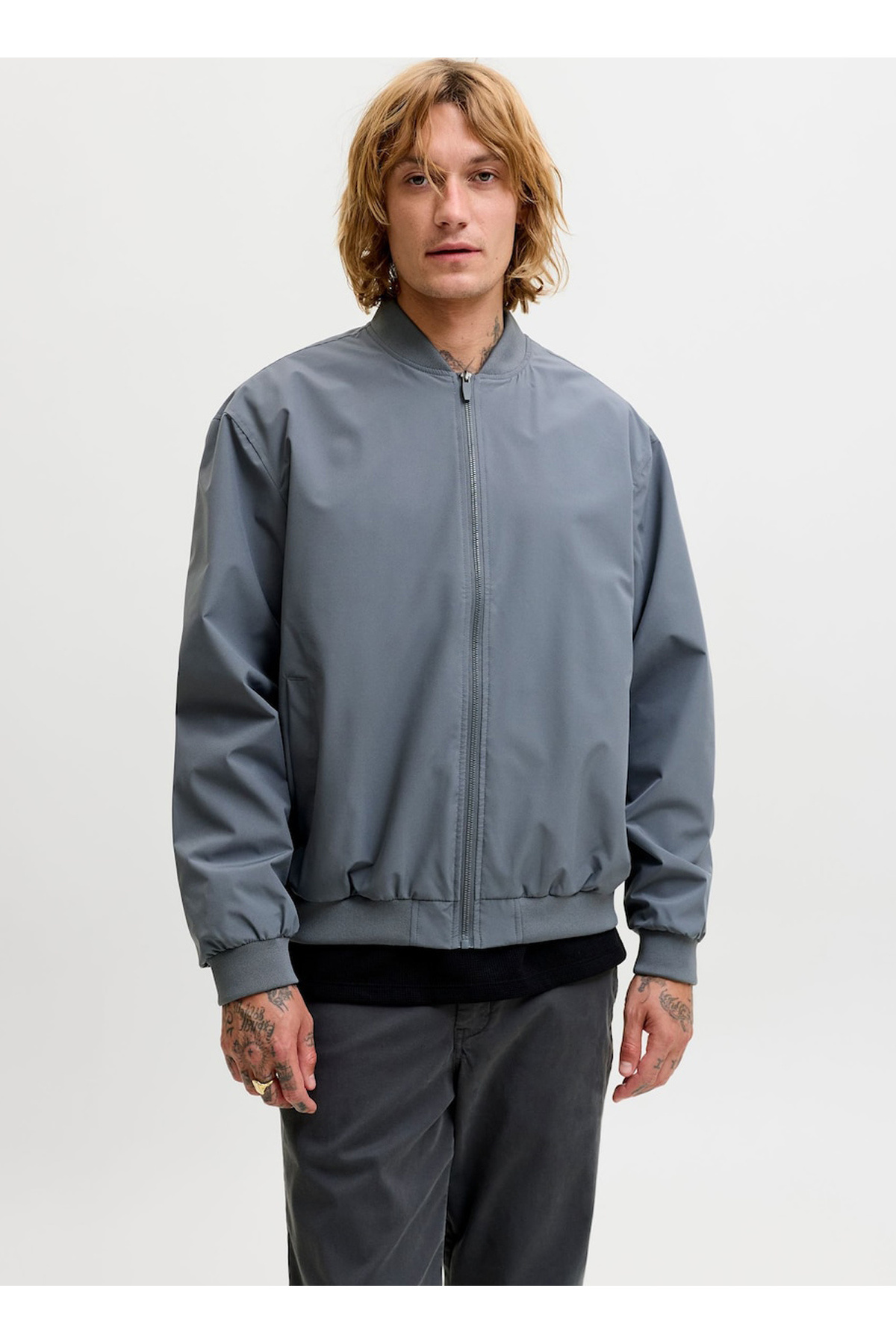 ژاکت غیررسمی یقه گرد مردانه خاکستری JJECHARGE BOMBER JACKET NOOS جک اند جونز کت Jack & Jones