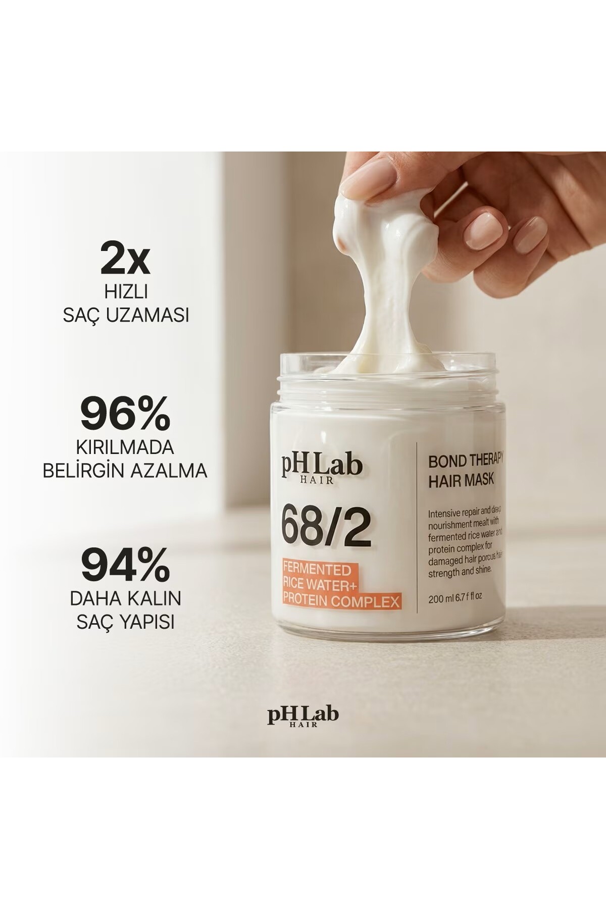 PhLab Fermente Pirinç Suyu & Protein Complex Yıpranmış Saçlar İçin Onarıcı Maske 200 ml — MS11455124212125457455 — تصویر 3 از 5