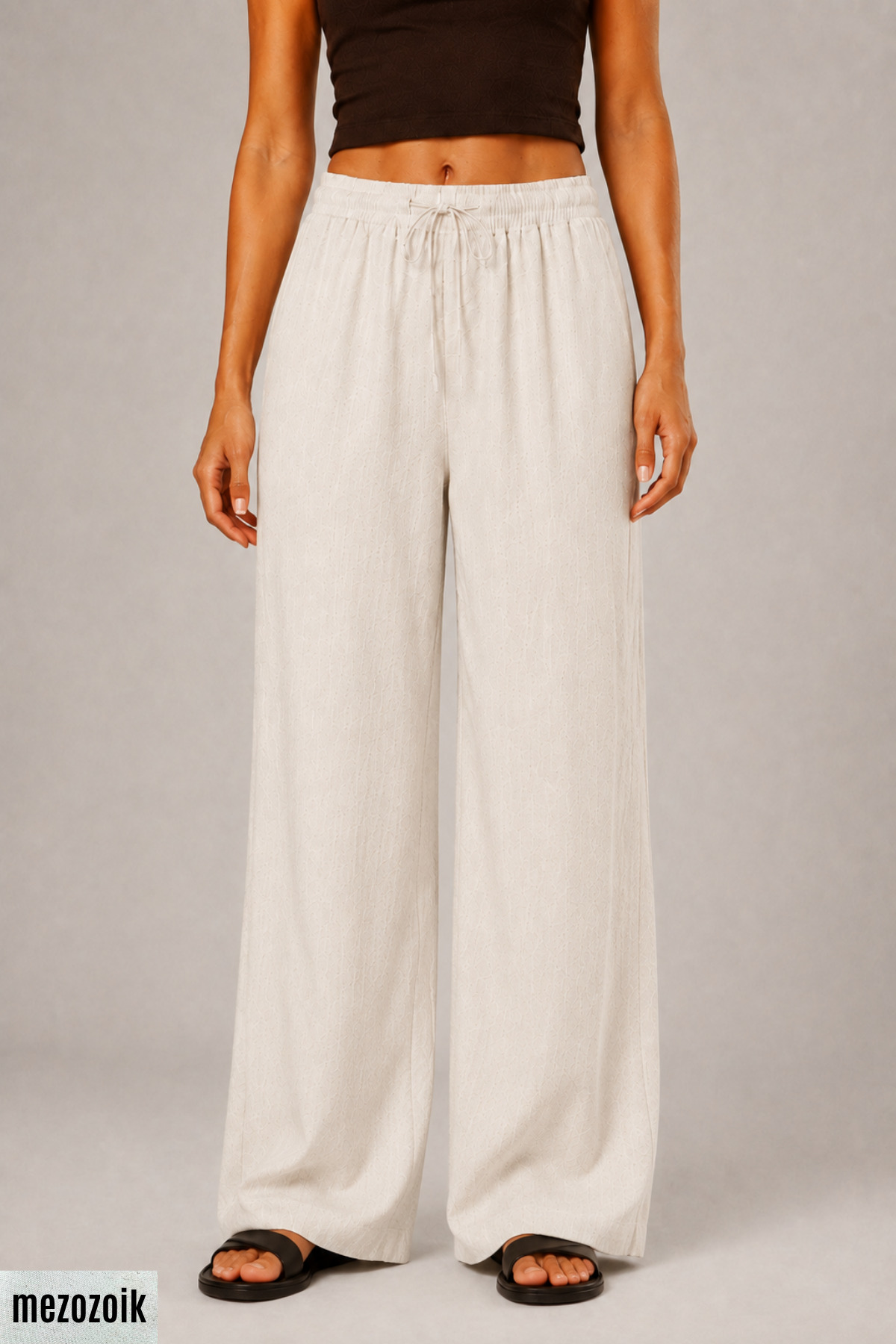 mezozoik Women's 100% Linen High Waist Wide Leg Palazzo Pants with Pockets