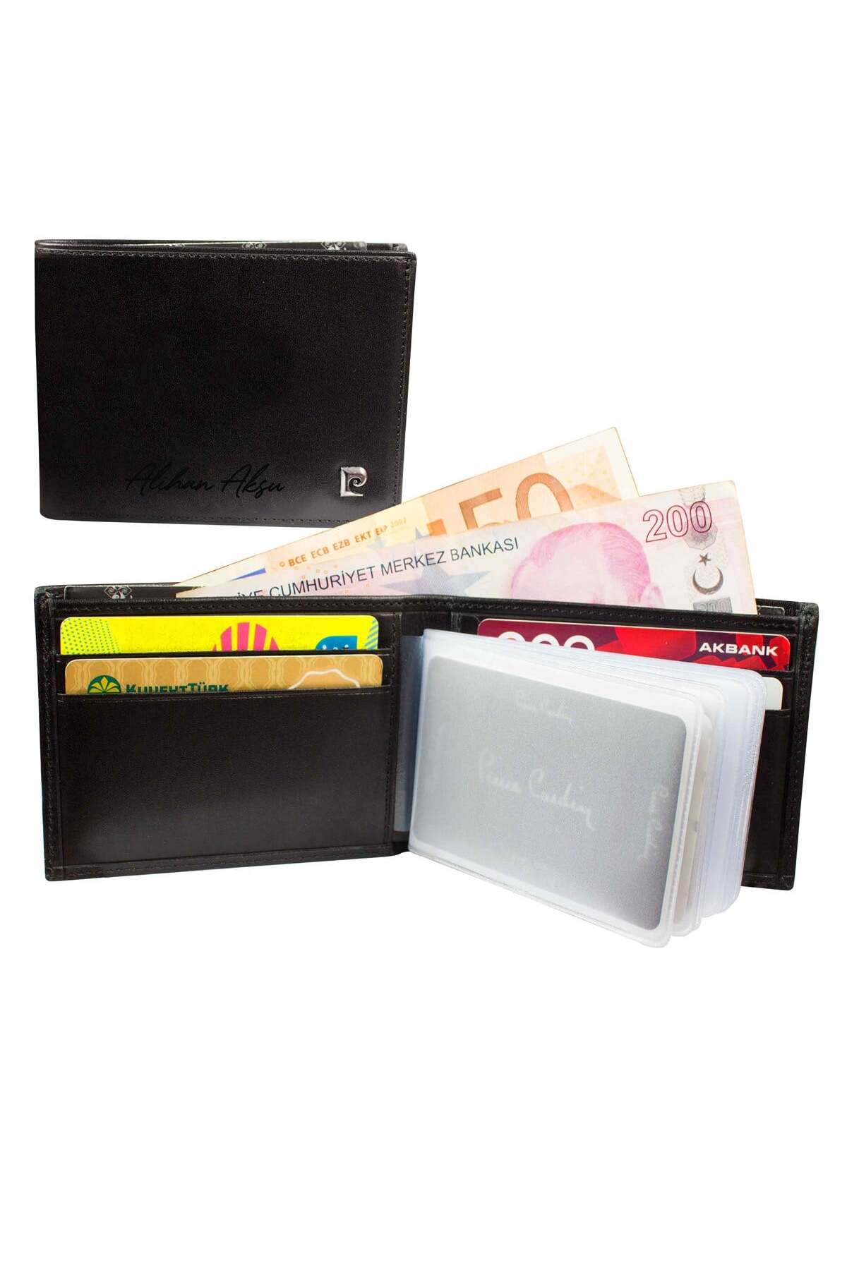 کیف پول چرمی شخصی‌سازی‌شده با چندین جای کارت، مشکی P075S پیر کاردین جاکارتی Pierre Cardin