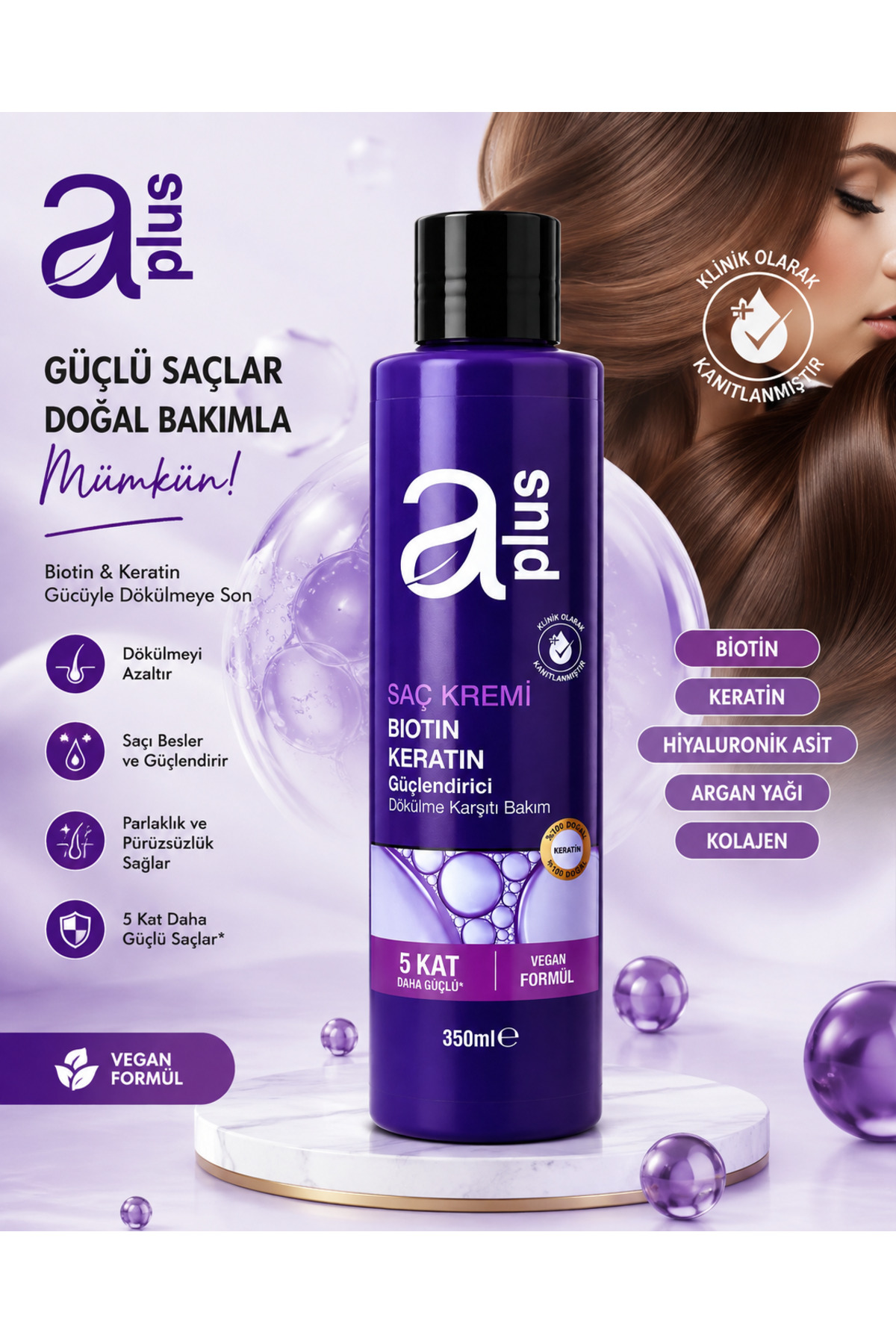 A Plus Biotin Keratin Saç Kremi 350 ml – Güçlendirici, Dökülme Karşıtı Bakım, Vegan Formül — aplusikremdökülmekarşıtıarvenza — تصویر 2 از 2