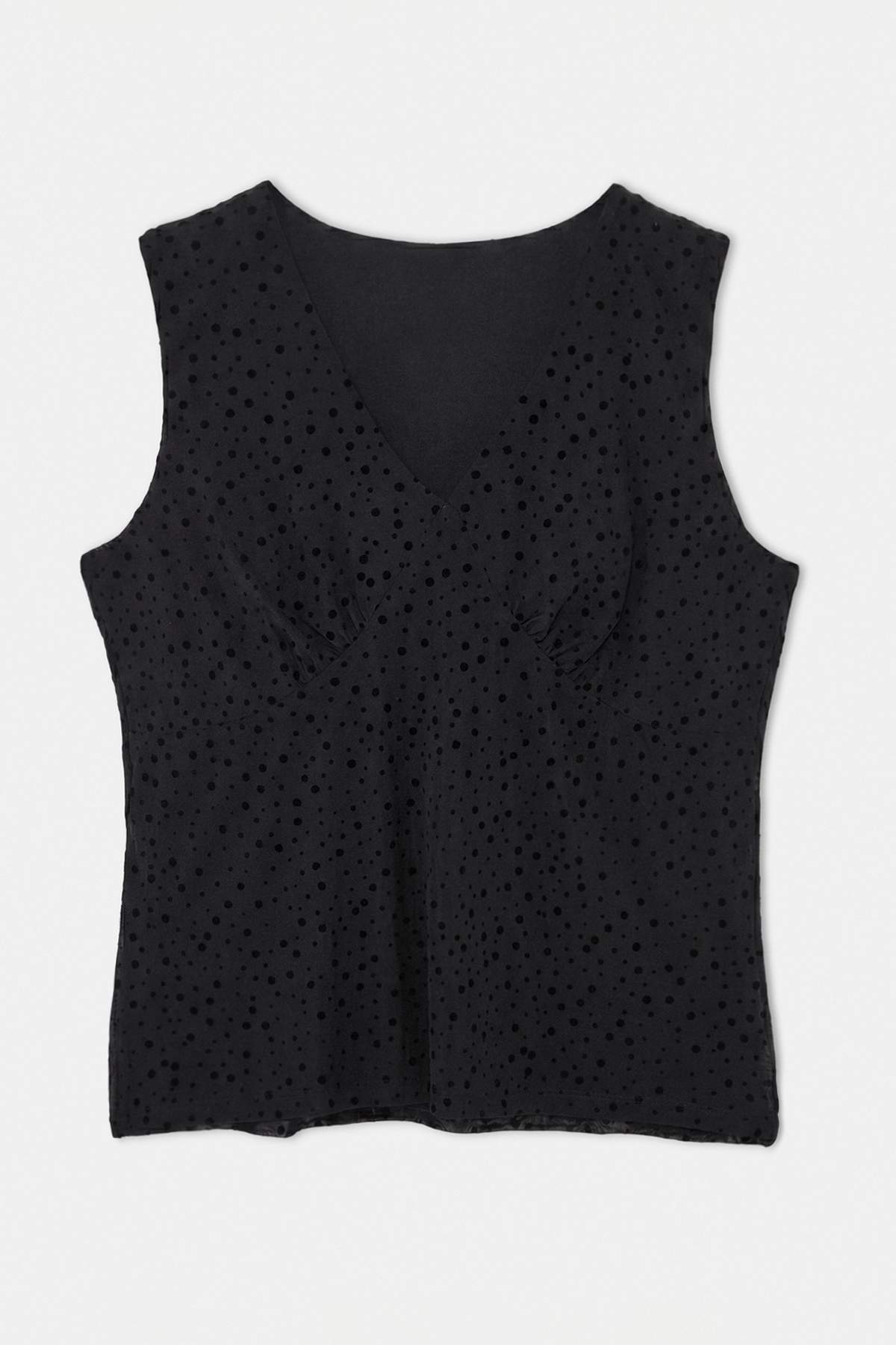Trendyolmilla Curve Siyah Puantiye Flok Baskılı Tül Örme Büyük Beden Bluz TBBSS26AF00240