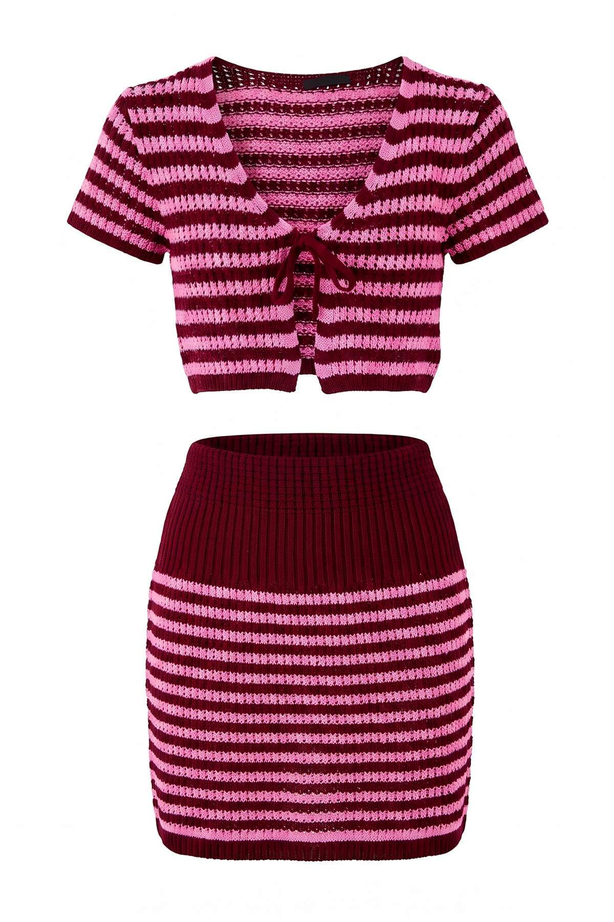 Trendyolmilla Bordo-Çok Renkli Çizgili Dokuma 100% Polyester TBESS26AU00088