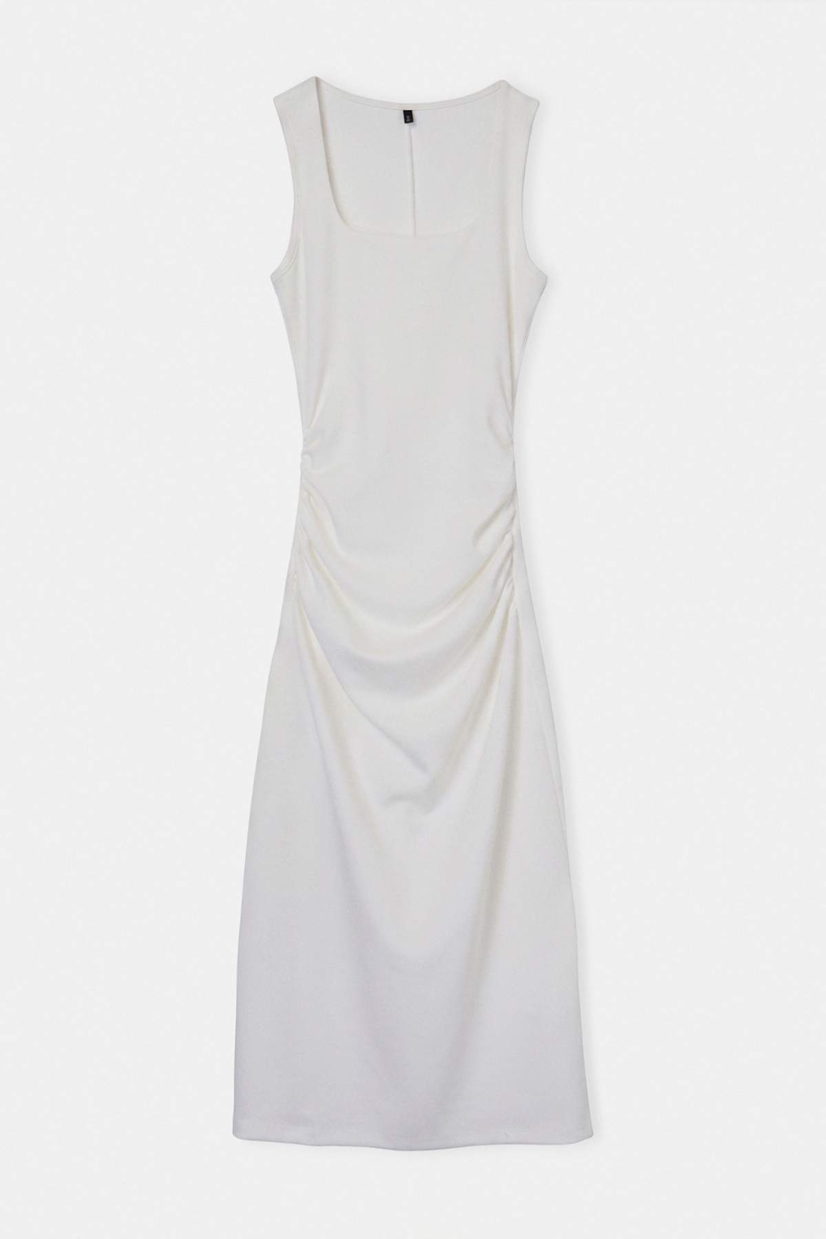 Trendyolmilla Ekru Bodycon Midi Büzgü Detaylı Kare Yaka Örme Elbise TWOSS26EL01232
