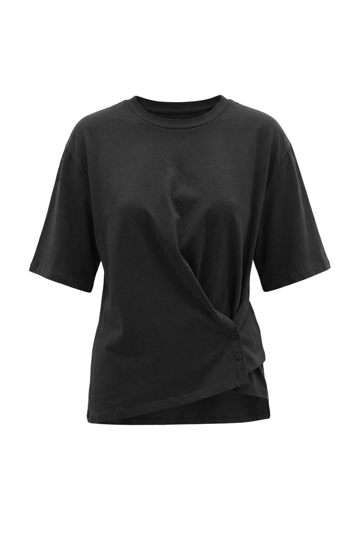 Trendyolmilla Curve Siyah Regular Fit Düşük Kol Truvakar Tok %100 Pamuk Örme Büyük Beden T-Shirt TBBSS26BF00100