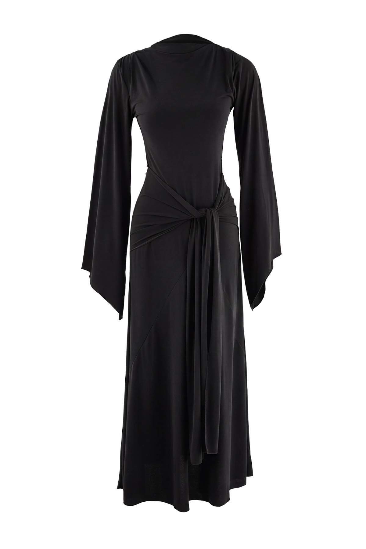 Trendyol Collection Black Tie-Detail A-Line/ Bell-Form Maxi Knitted Dress Tpraw27El00020