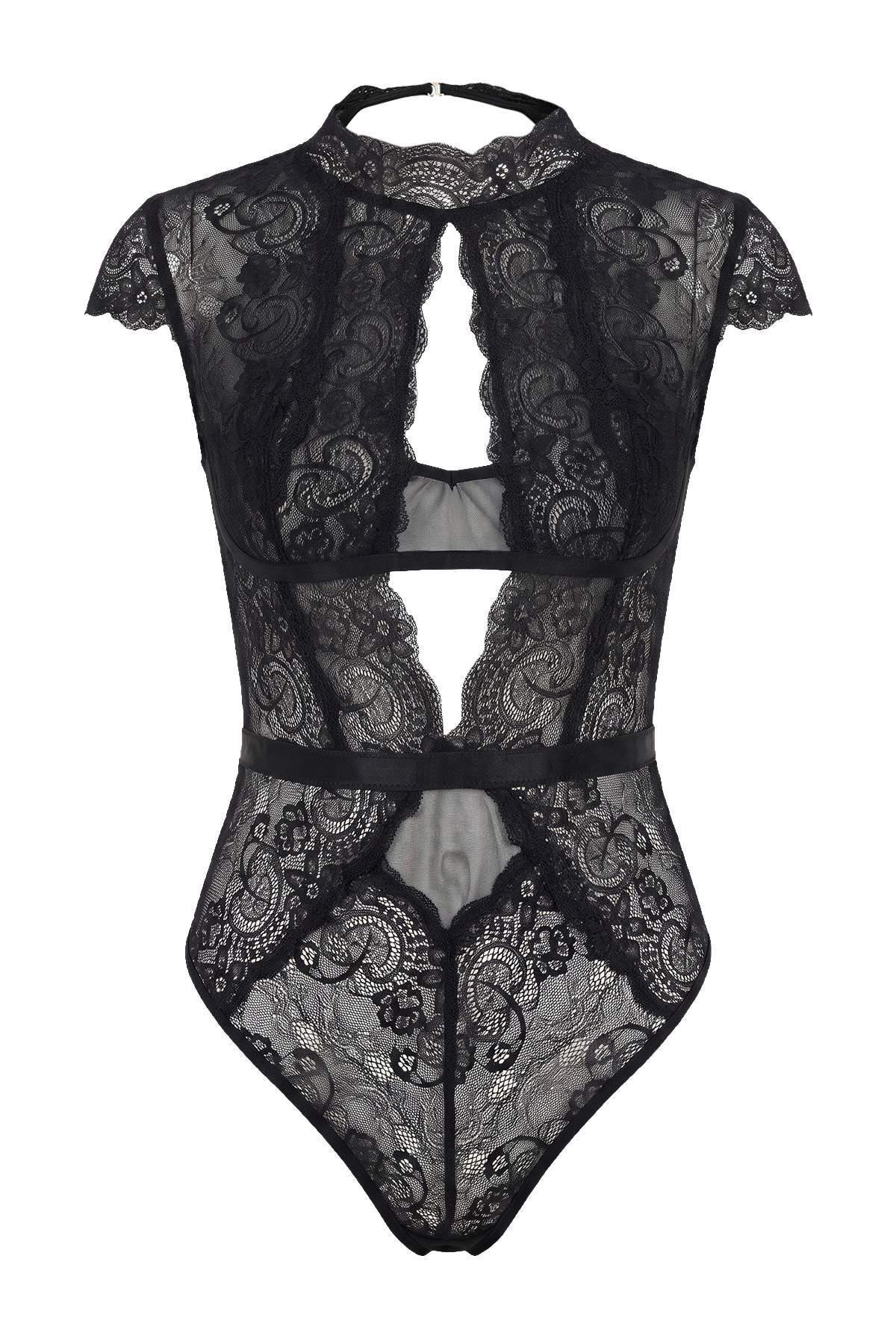 Trendyolmilla Siyah Dantel Cut Out Detaylı Sırt Dekolteli Çıtçıtlı Örme Body THMAW27BD00004