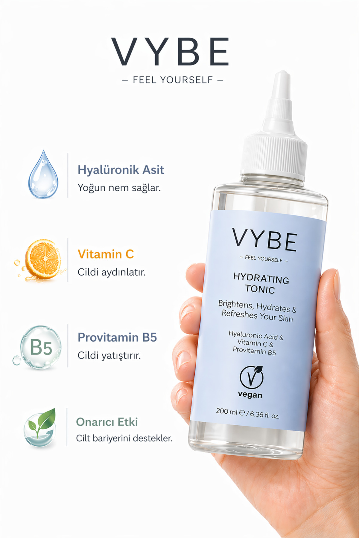 Yüz Toniği 200 ml - Tüm Cilt Tiplerine Uygun — VYBE02 — تصویر 4 از 7