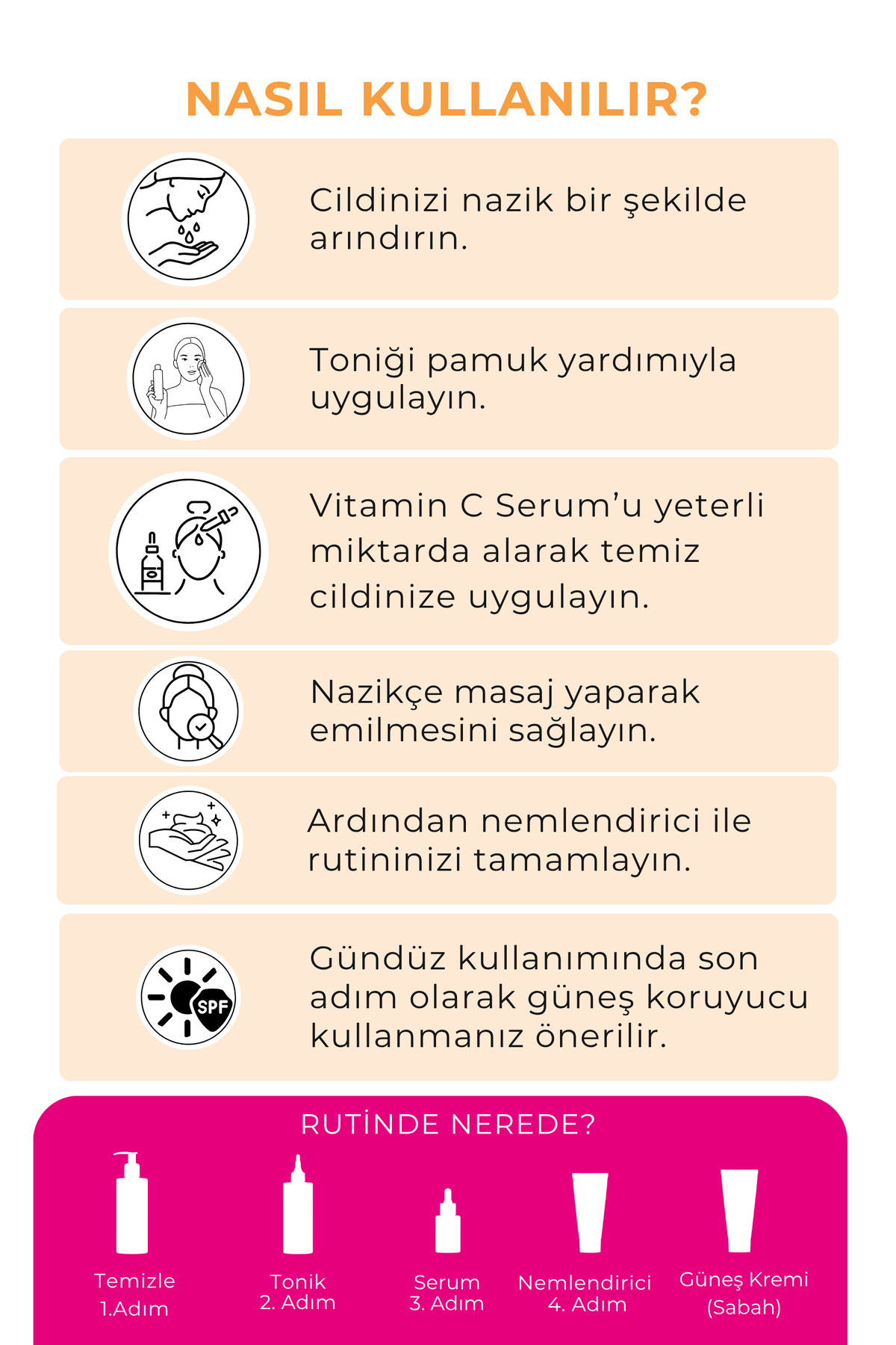 Leke Karşıtı C Vitamini Serum 30ml + SPF 50+ Ton Eşitleyici Pembe Güneş Kremi 50ml Aydınlatıcı Cilt Bakım Seti — ST00004 — تصویر 5 از 5
