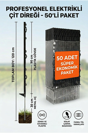 Elektrikliçit Çit Sistemleri 50 Adet 120cm Elektrikli Çit Plastik Direği Kend...