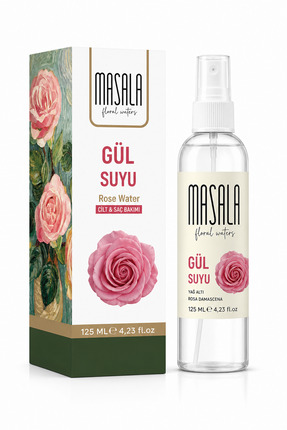 Masala Saf Gül Suyu 125 Ml Doğal Yağlı Hidrosol - Tonik Rose Floral Water Hyd...