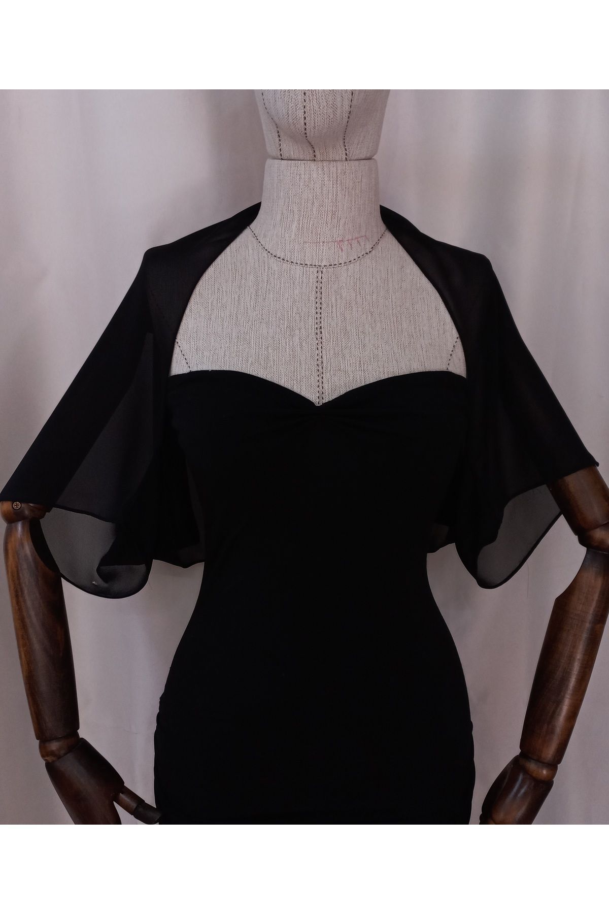 es moda shop Ariane şifon kısa kollu şal siyah görsel 7