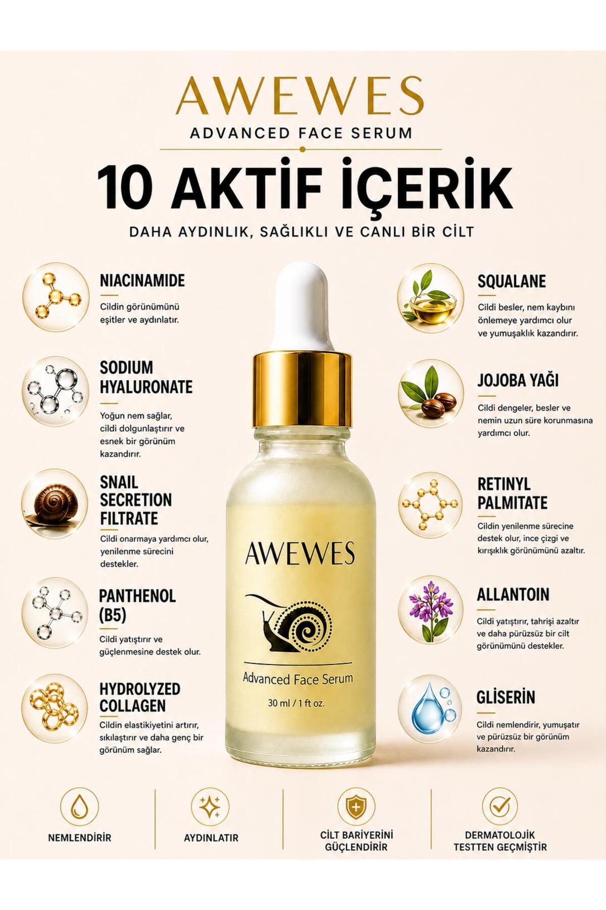 Yaşlanma & Leke Karşıtı Ton Eşitleyici Salyangoz özlü- Niacinamide - Panthenol Yüz Serumu 30 ML — salyangoz serum1 — تصویر 4 از 8