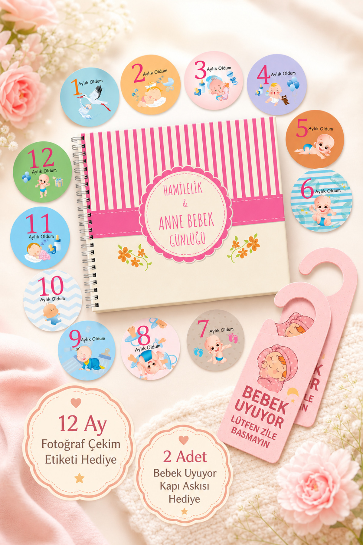 Baby Girl Mother Baby Diary Pregnancy Memorial Book 12 Months Photo Shooting Label Door Hanger Gift