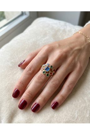 Twire Jewelry Renkli Taşlı Şık Ayarlanabilir Yüzük - Şık Tasarım