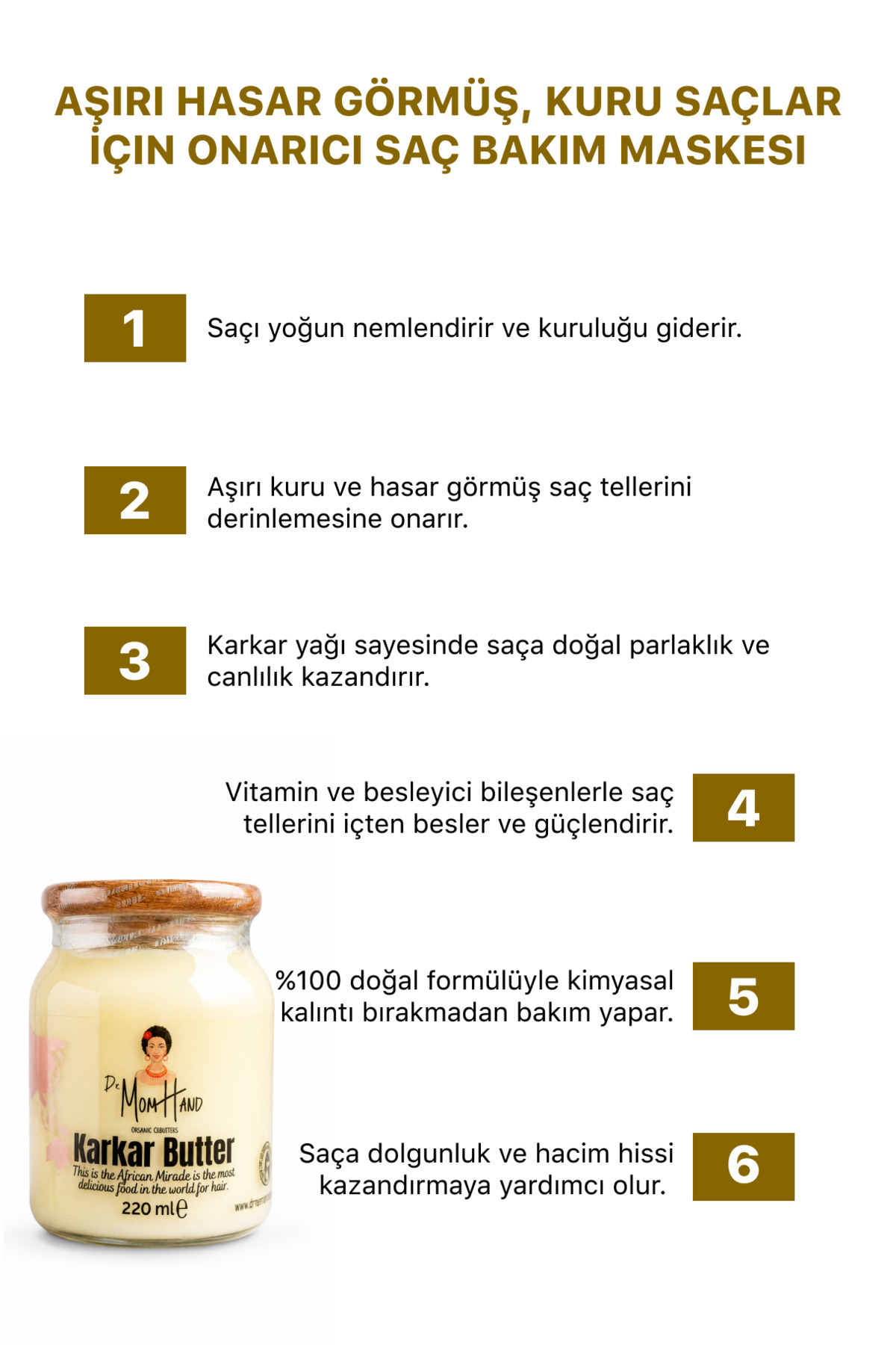 Karkar Butter 220ml "yoğun Işlem Görümüş, Yıpranmış, Kopan Dökülen Saçlar Için — KarkarButter — تصویر 2 از 5