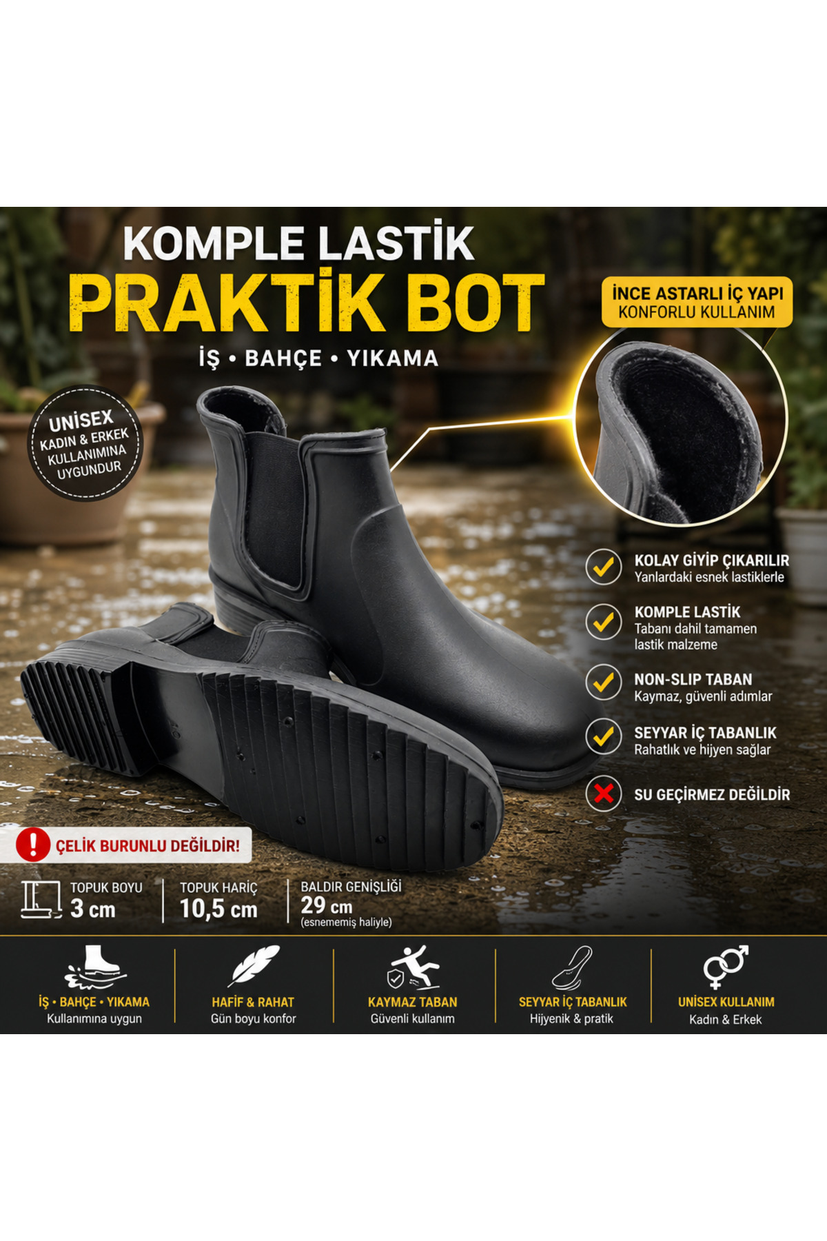 ÇİĞDEM SHORT ELASTIC WORK-GARDEN- WATERPROOF BOOTS-BOOTS