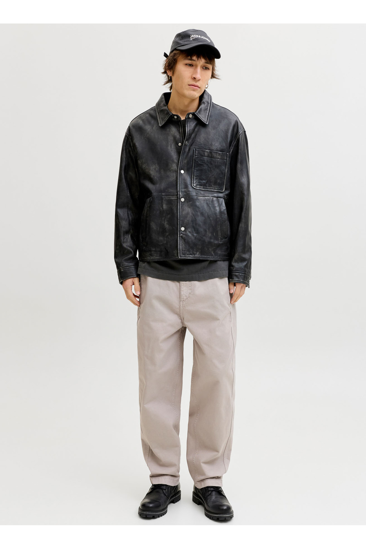 شلوار گشاد چینو مردانه خاکستری 12292206 JPSTEVAN JETT CHINO LN جک اند جونز شلوار Jack & Jones