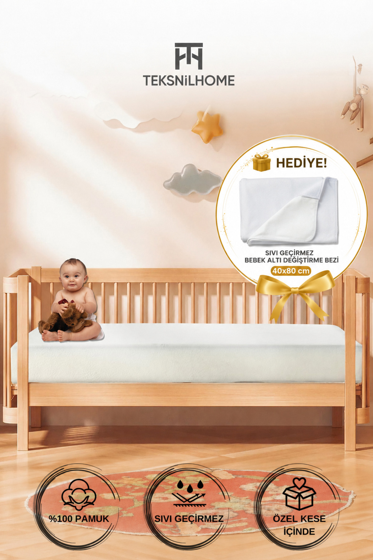| 100% Cotton Liquidproof Baby Mattress Cover | Crib Nursery Mattress Cover | Full Edge Bed Sheet