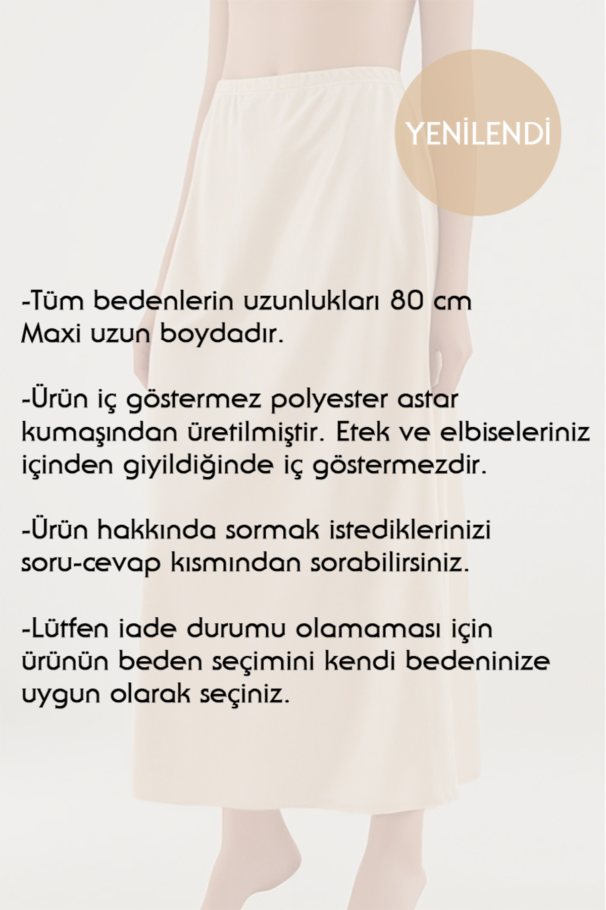 Lorelm Battal Tam Boy Jüpon Uzun Etek Astarı Ten Rengi Jipon görsel 2