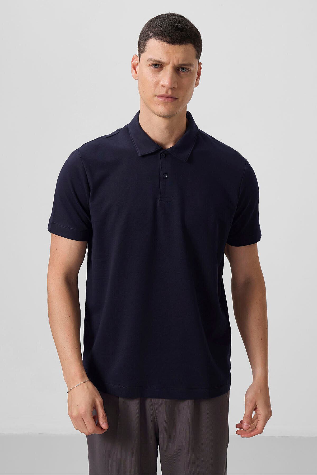 Tommy Life Navy Blue Standard Fit Basic Polo Neck Men's T-Shirt - 87768