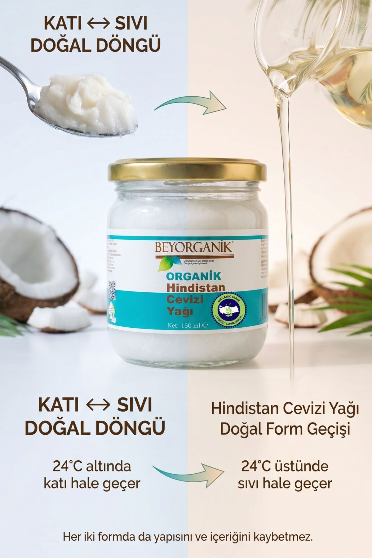 Organik Hindistan Cevizi Yağı 150ml (Soğuk Sıkım) — 8682125488561 — تصویر 3 از 7