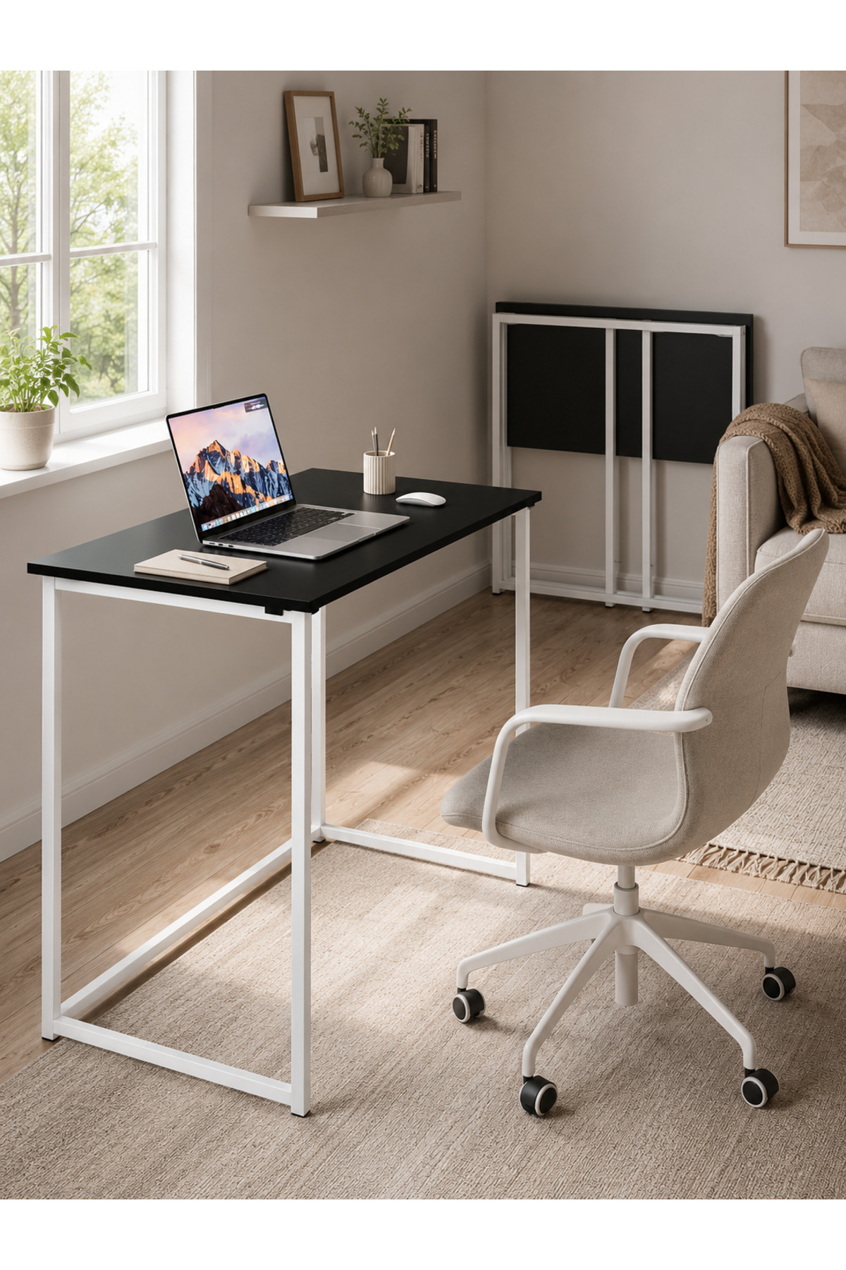 Folding Desk Foldable Table Dining Table Kitchen Table Student Study Desk Laptop Computer Portable Multipurpose Worker White-Black