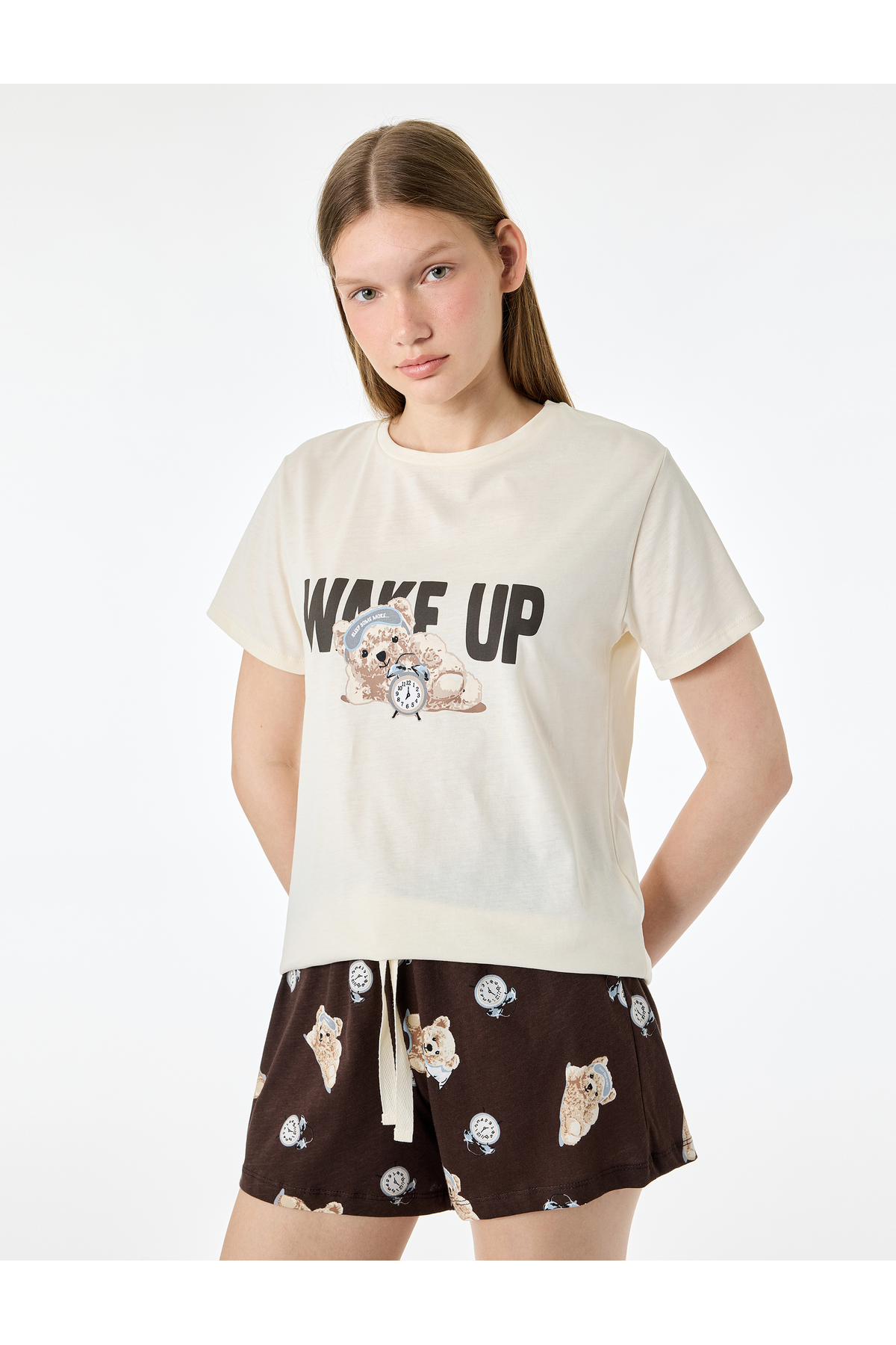 Koton Pamuklu Kısa Kollu Rahat Kesim Şortlu Pijama Seti görsel 2