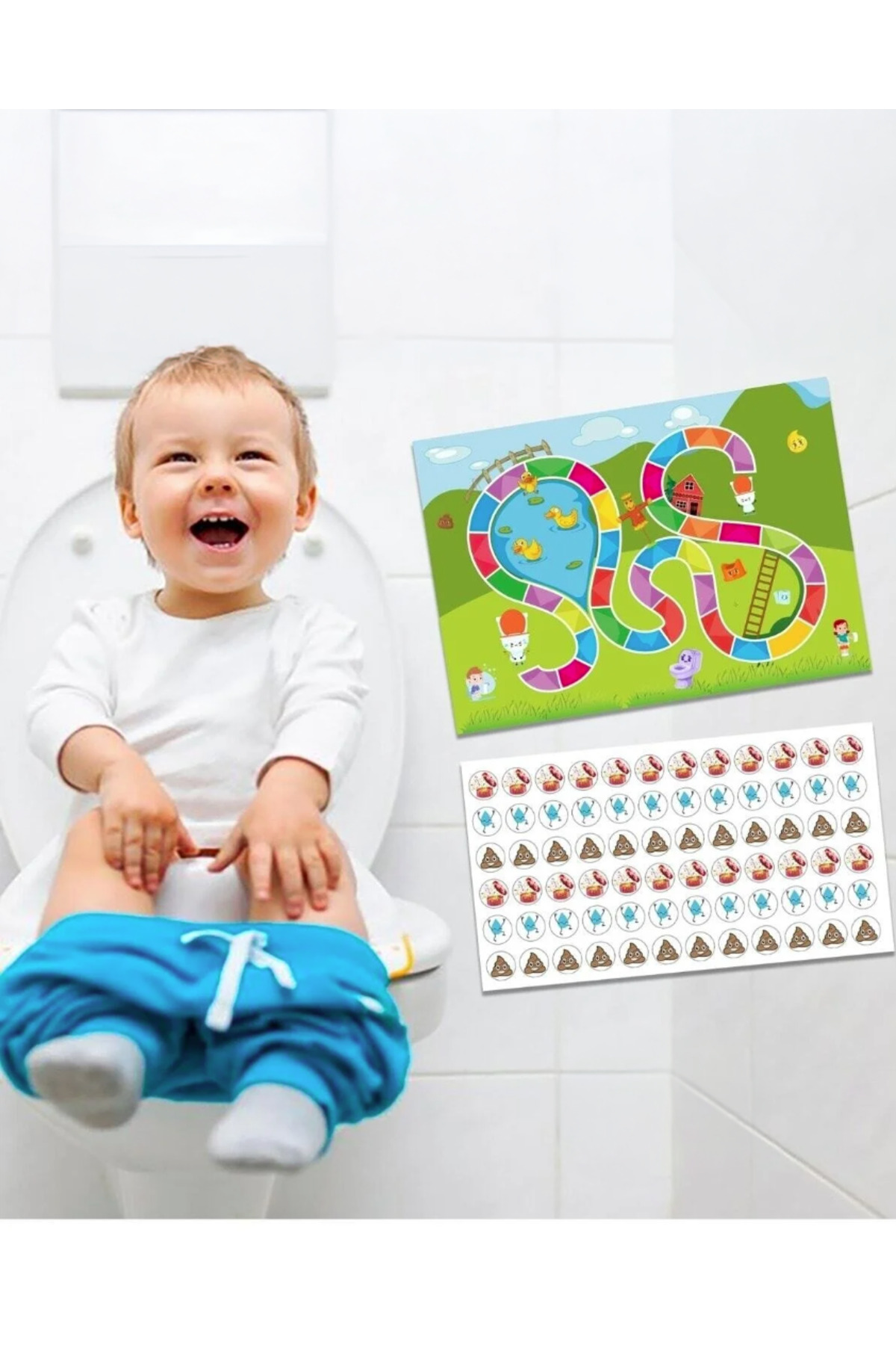Tuvalet Eğitimi Sticker Panosu – 60'lı Set – 2-3 Yaş – Eğitici Ödül Tablosu