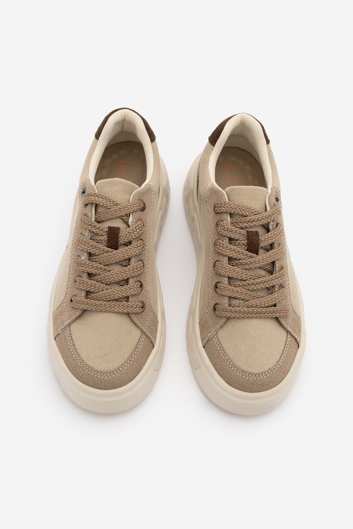 Marjin Kadın Sneaker Süet Yüksek Kalın Desenli Ultra Hafif Taban Bağcıklı Spor Ayakkabı Keten Noska Bej görsel 6