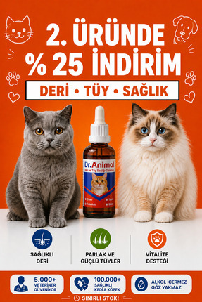 Dr. Animal Tüy Dökülme Karşıtı Damla | Kedi Tüy Vitamini | Deri sağlığı | Tau...